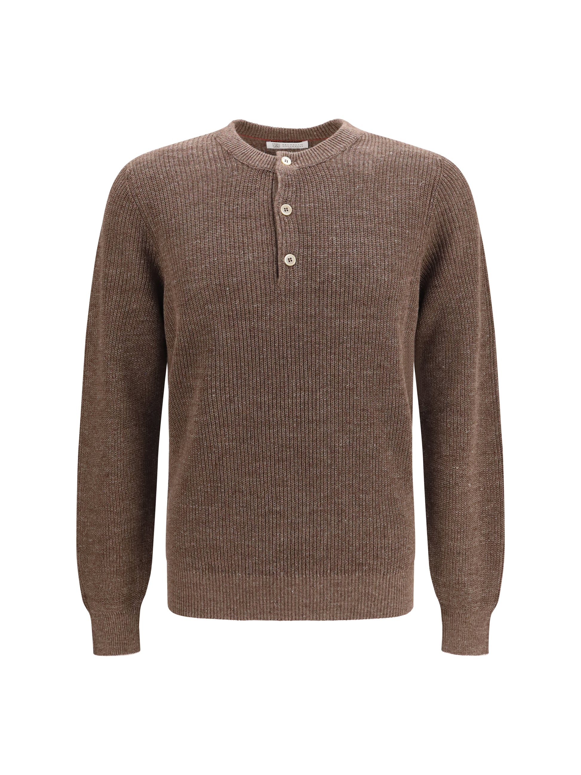 Brunello Cucinelli Men Cotton And Linen Henley Sweater BRUNELLO CUCINELLI
