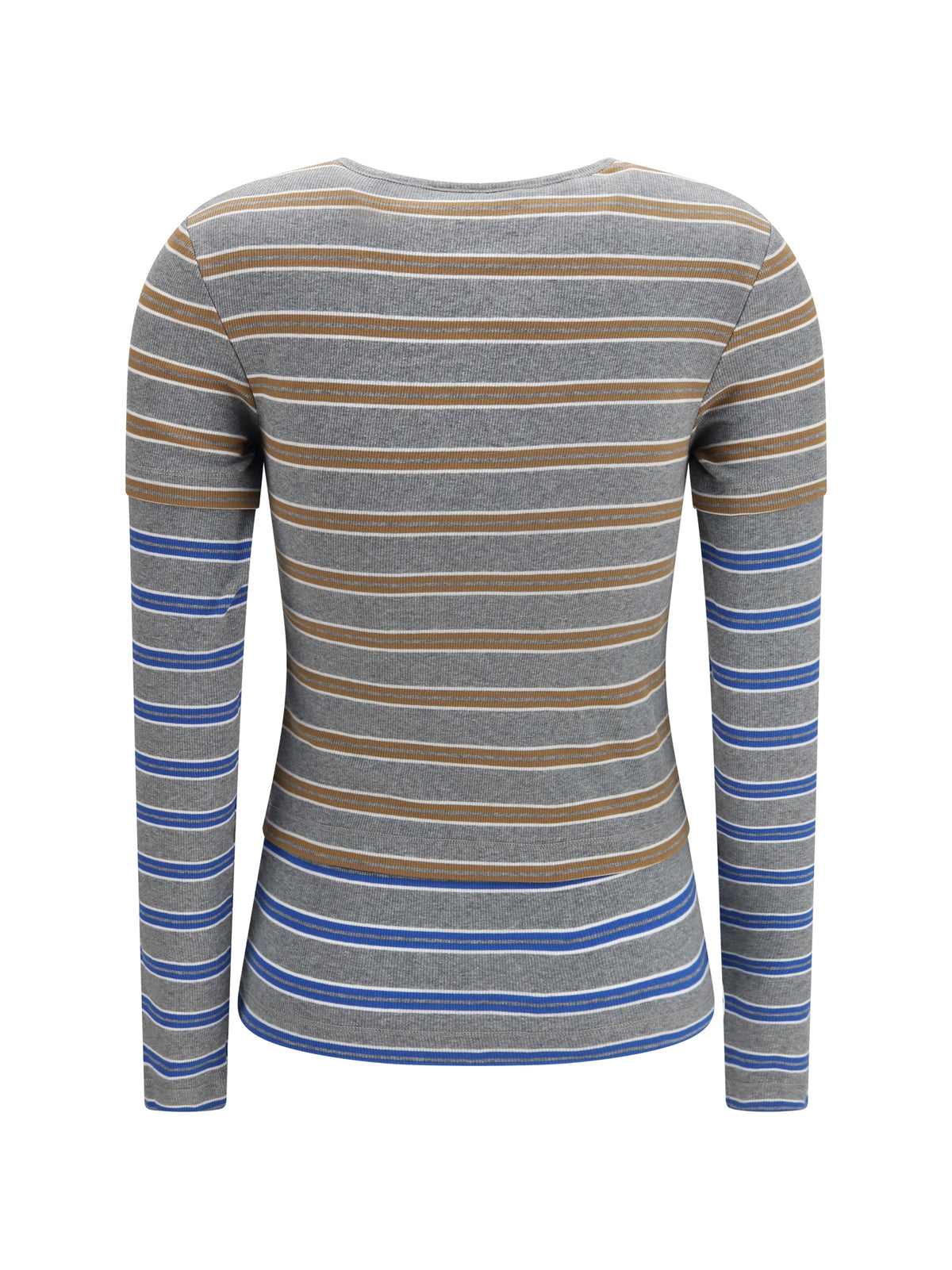 Ganni Women Double-Sleeve Striped Cotton T-Shirt GANNI