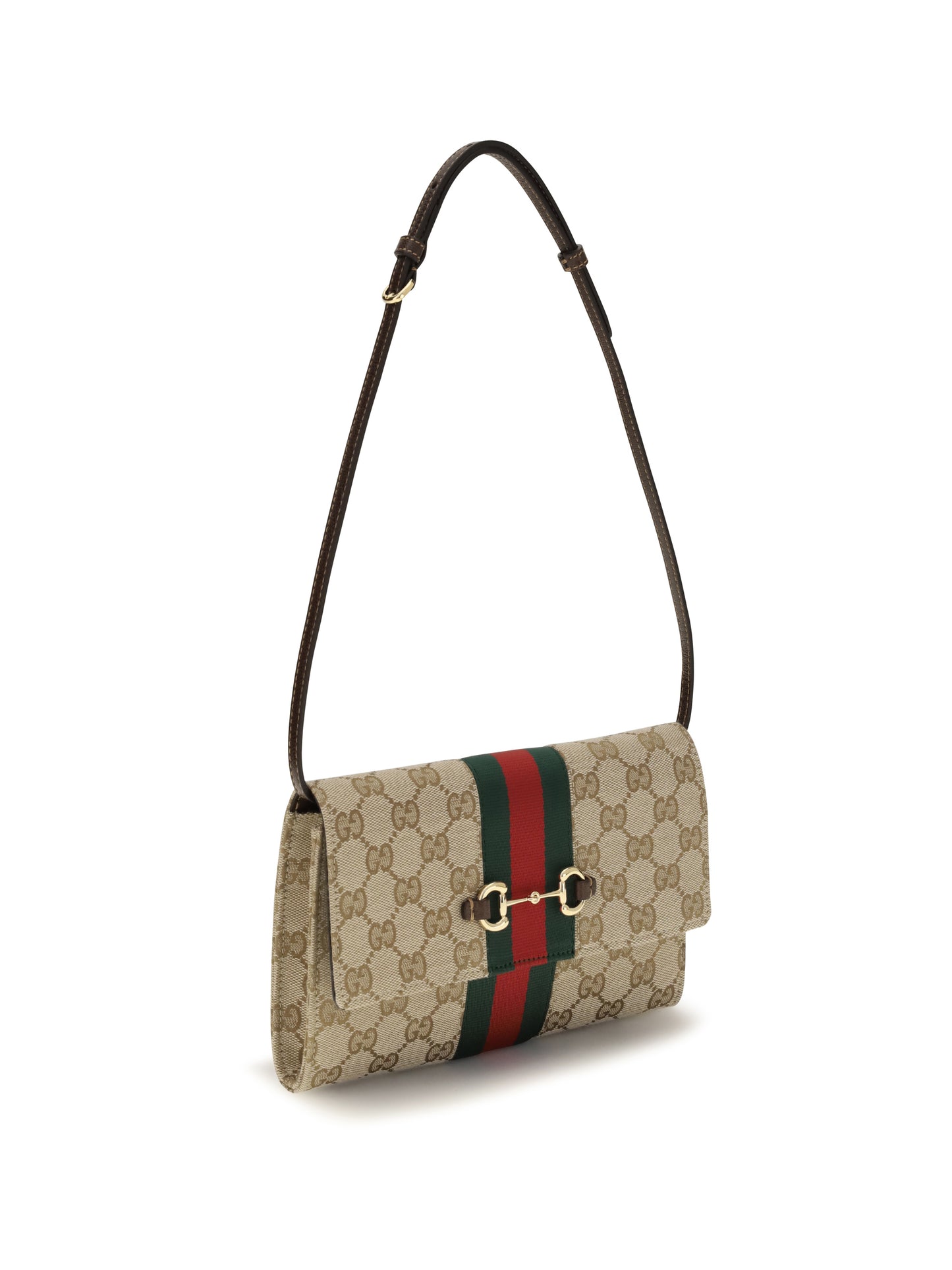 Gucci Women Horsebit Web Wallet With Shoulder Strap GUCCI