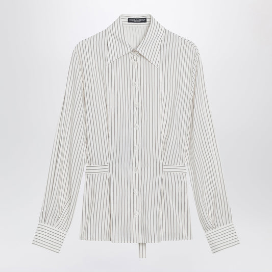 Dolce&Gabbana White Pinstriped Shirt In Silk And Cotton Women