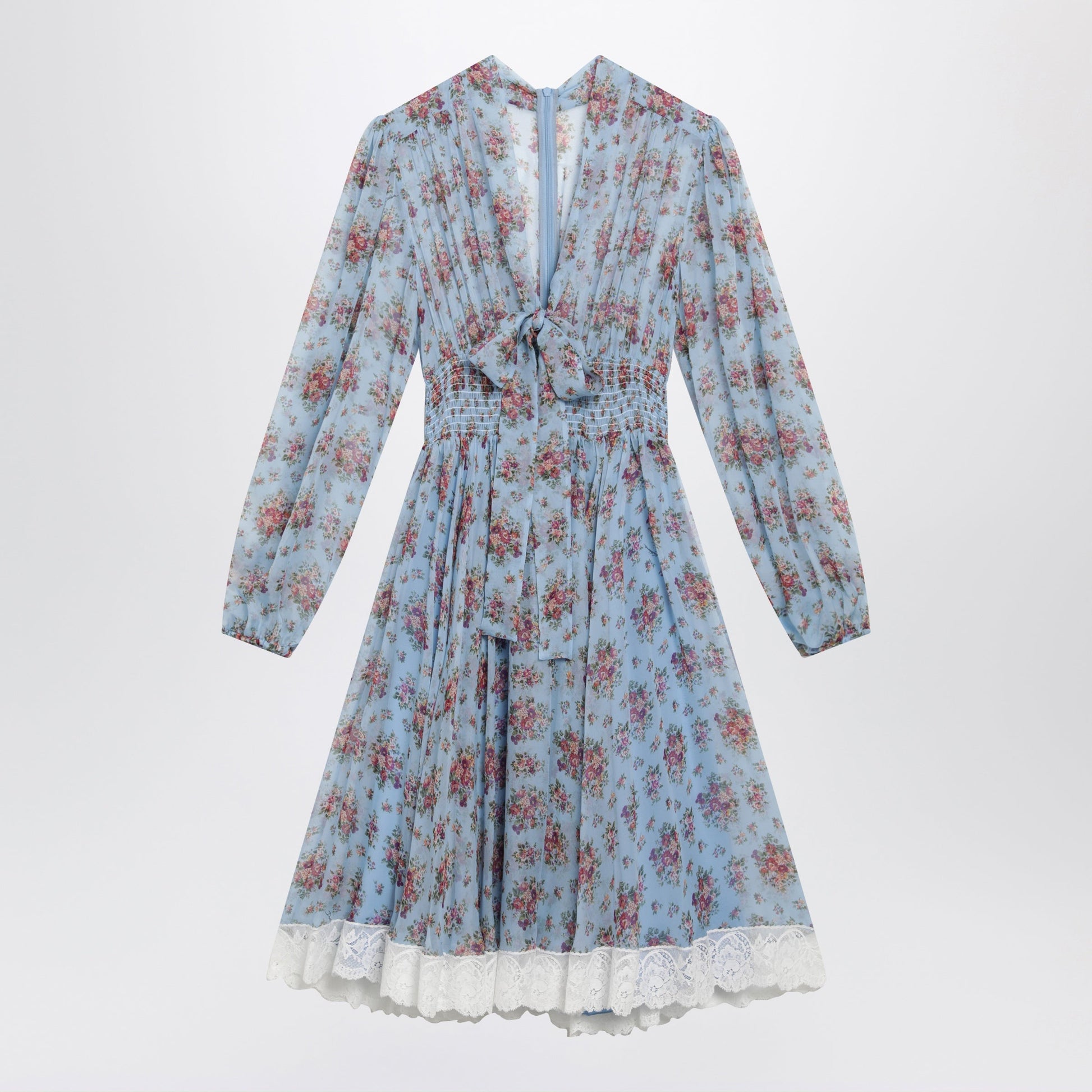 Dolce&Gabbana Floral Bouquet-Print Chiffon Dress In Light Blue Women DOLCE & GABBANA