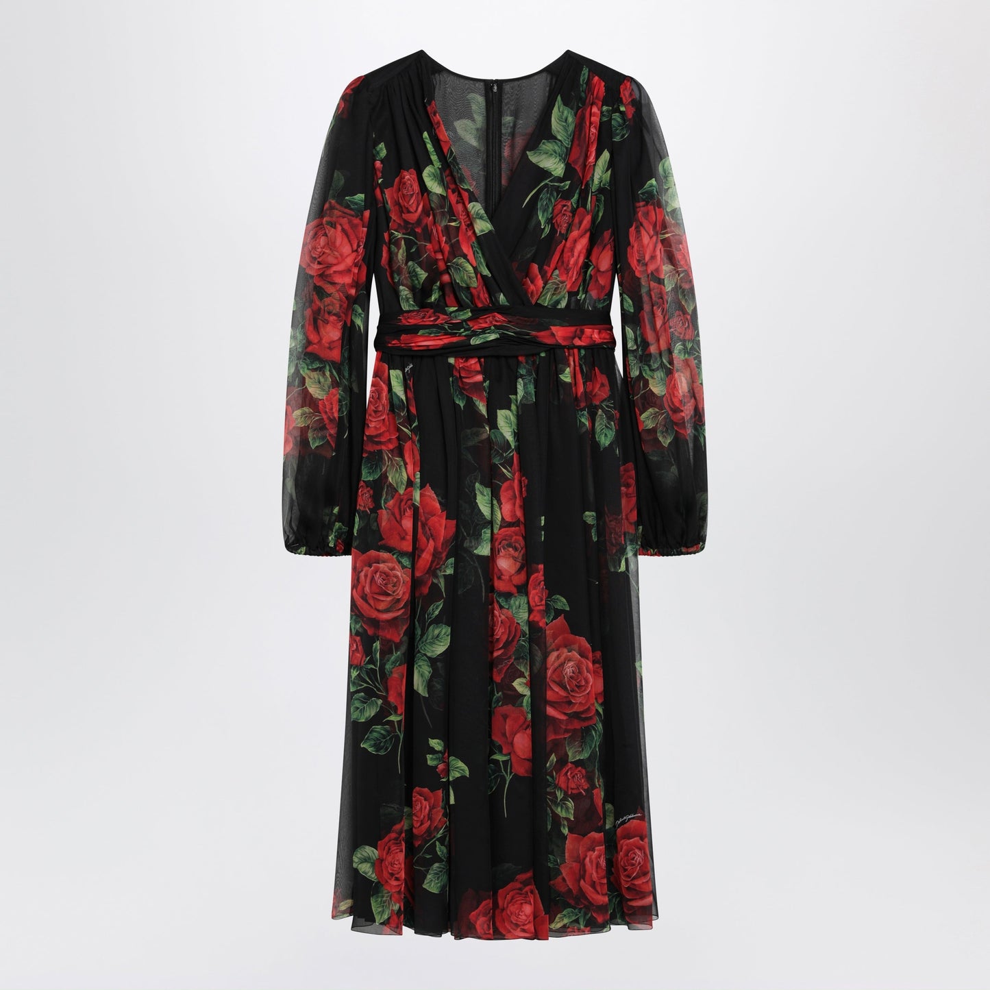 Dolce&Gabbana Black Dress With Rose Print In Silk Chiffon Women DOLCE & GABBANA