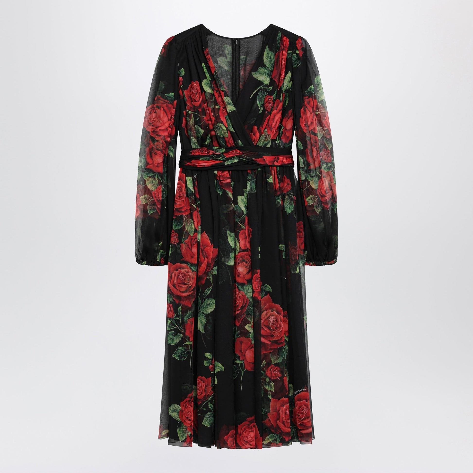 Dolce&Gabbana Black Dress With Rose Print In Silk Chiffon Women DOLCE & GABBANA