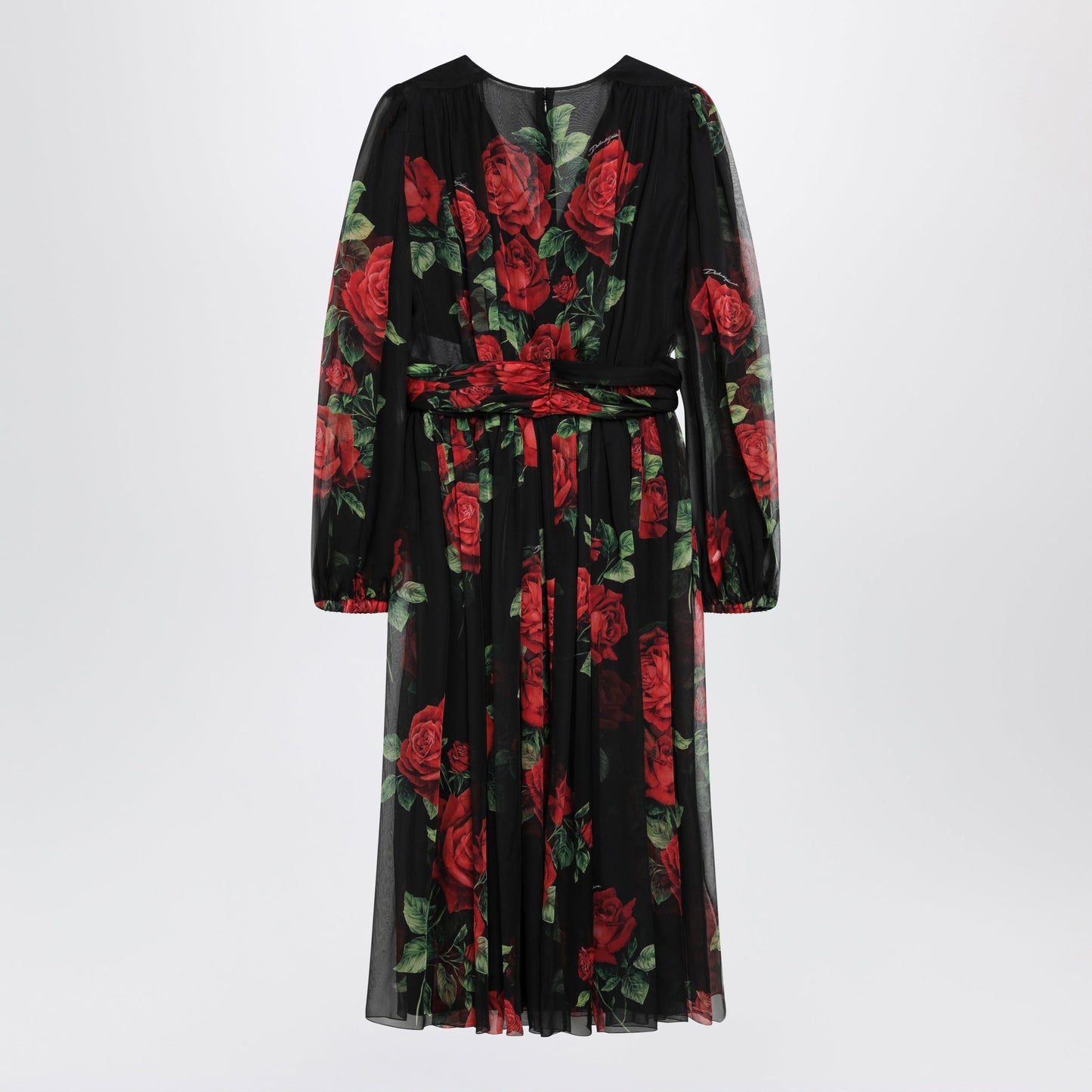 Dolce&Gabbana Black Dress With Rose Print In Silk Chiffon Women DOLCE & GABBANA