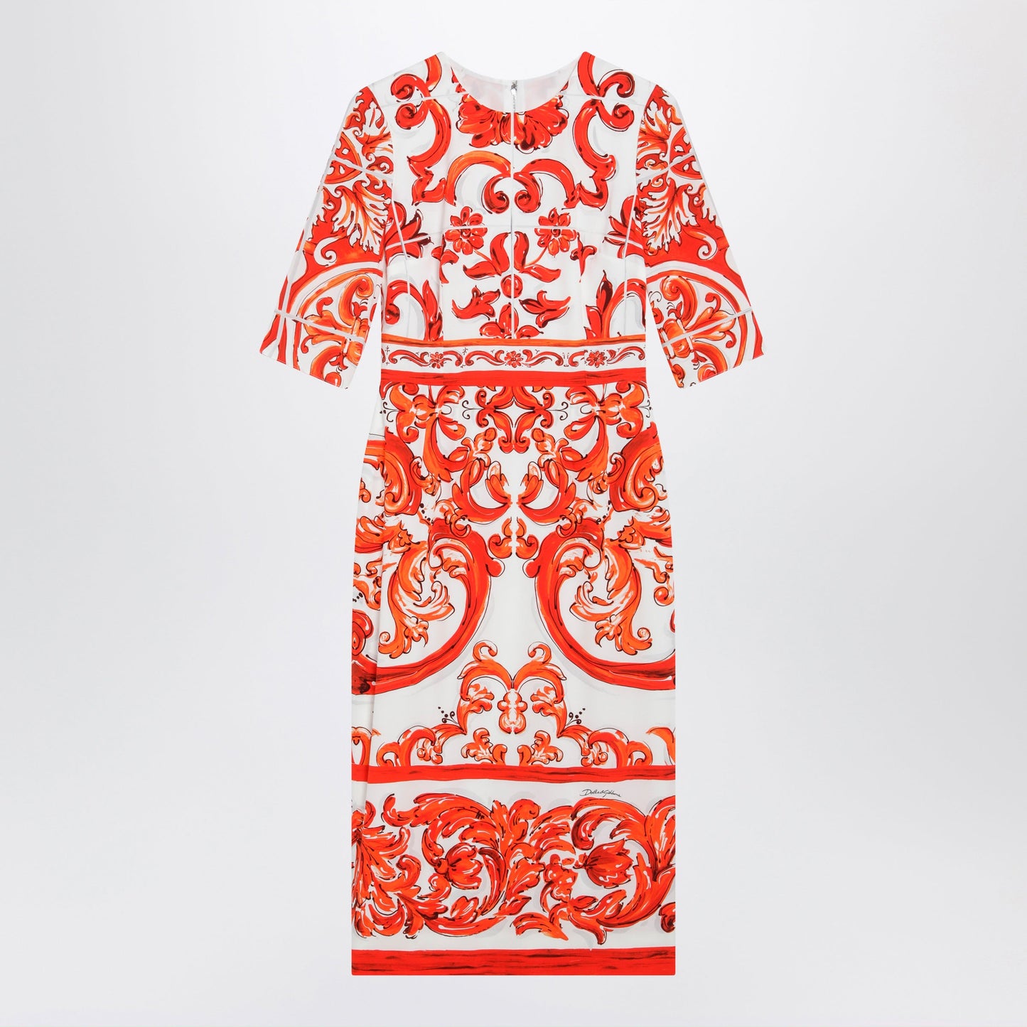 Dolce&Gabbana Fitted Maiolica-Print Silk Charmeuse Dress In Orange Women DOLCE & GABBANA