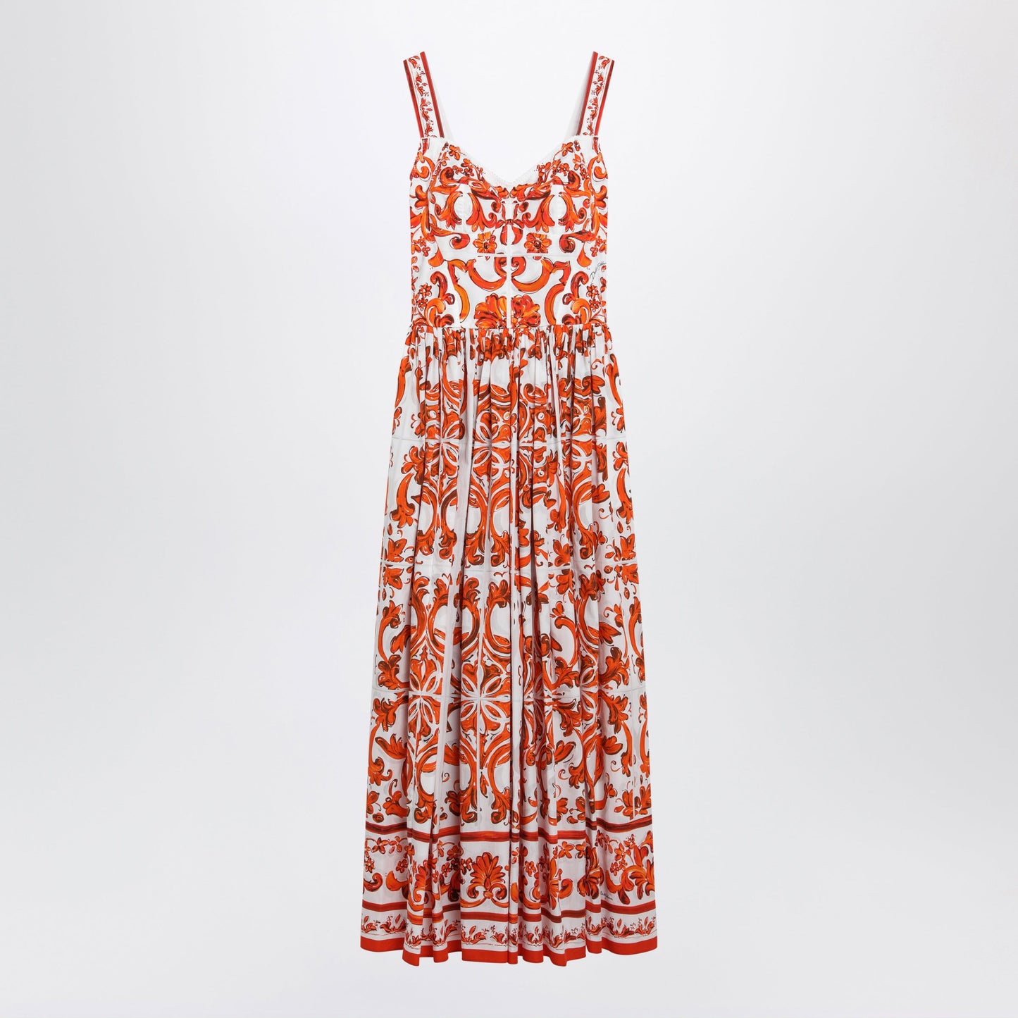 Dolce&Gabbana Maiolica-Print Poplin Maxi Dress In Orange Cotton Women DOLCE & GABBANA
