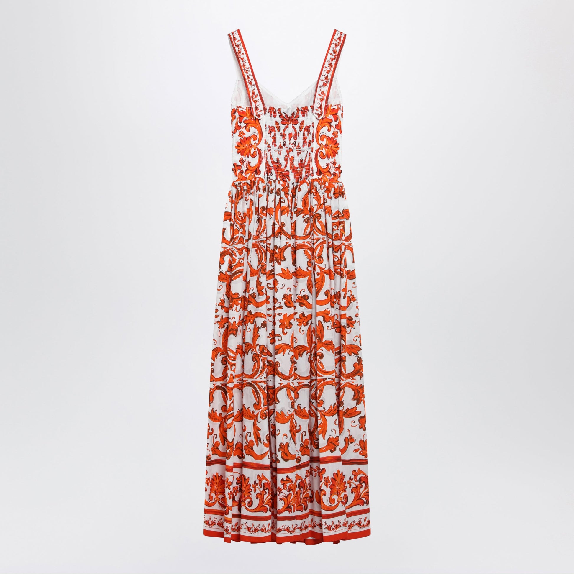 Dolce&Gabbana Maiolica-Print Poplin Maxi Dress In Orange Cotton Women DOLCE & GABBANA