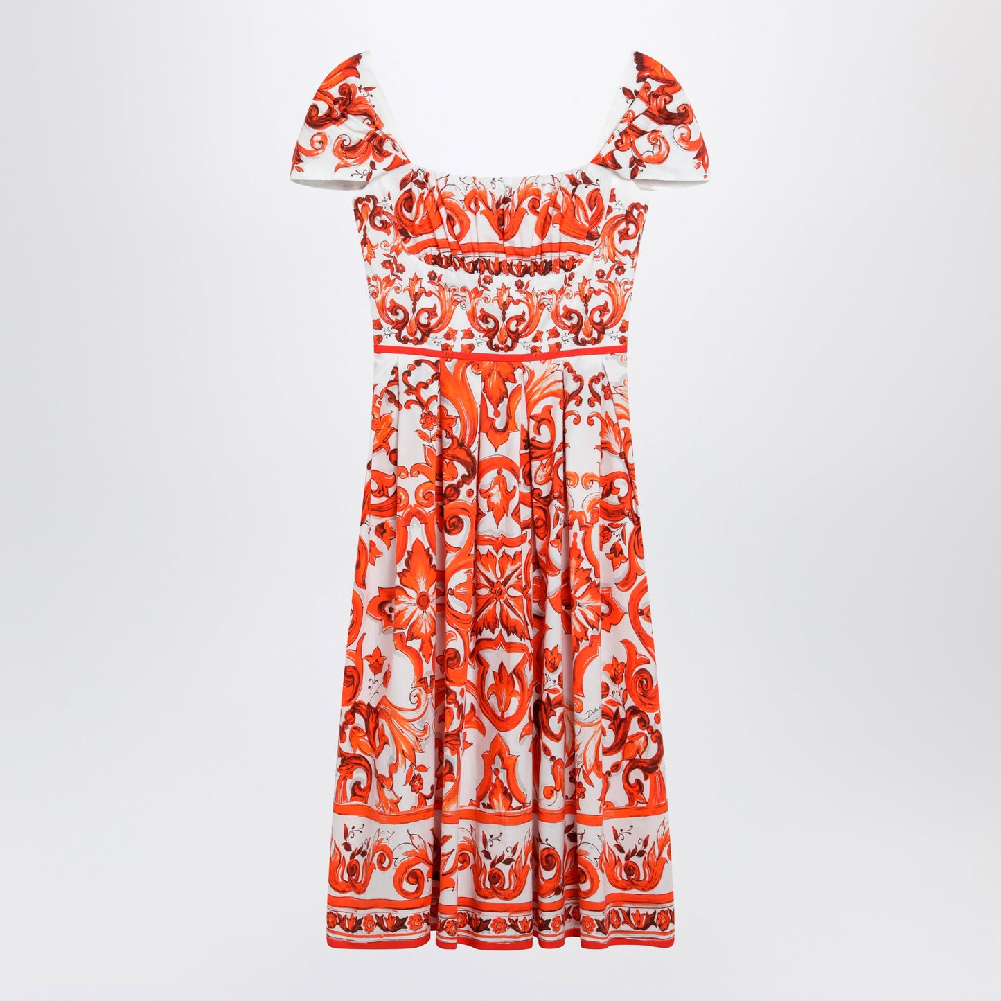 Dolce&Gabbana Maiolica-Print Cotton Poplin Dress In Orange Women DOLCE & GABBANA