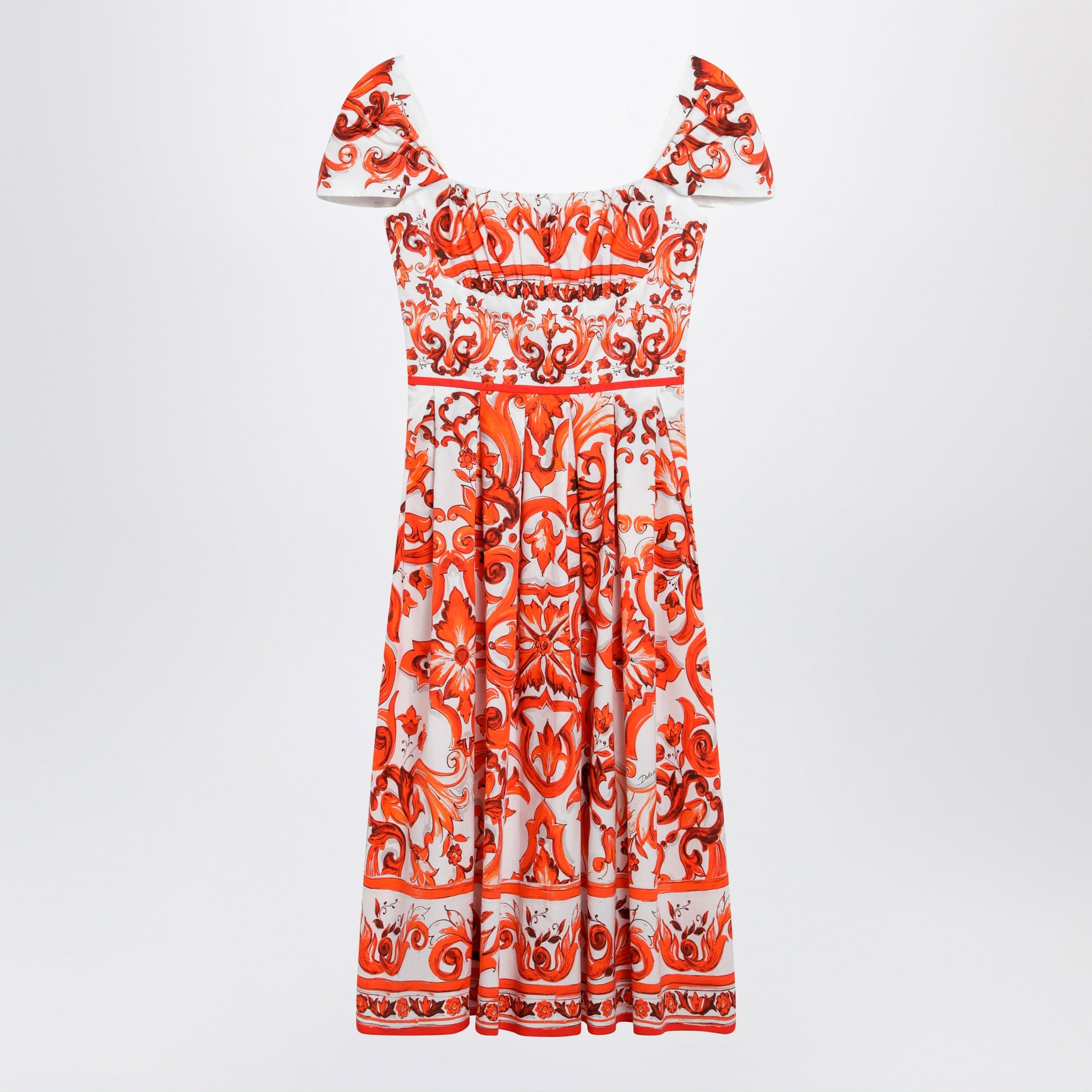 Dolce&Gabbana Maiolica-Print Cotton Poplin Dress In Orange Women DOLCE & GABBANA