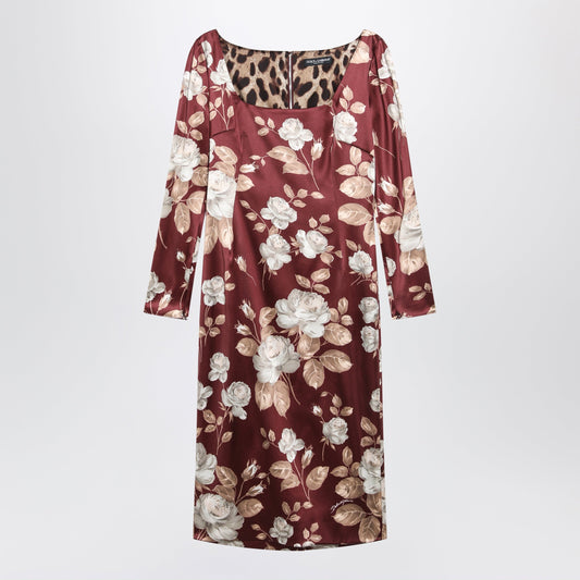 Dolce&Gabbana Burgundy Satin Dress With Floral Print Women