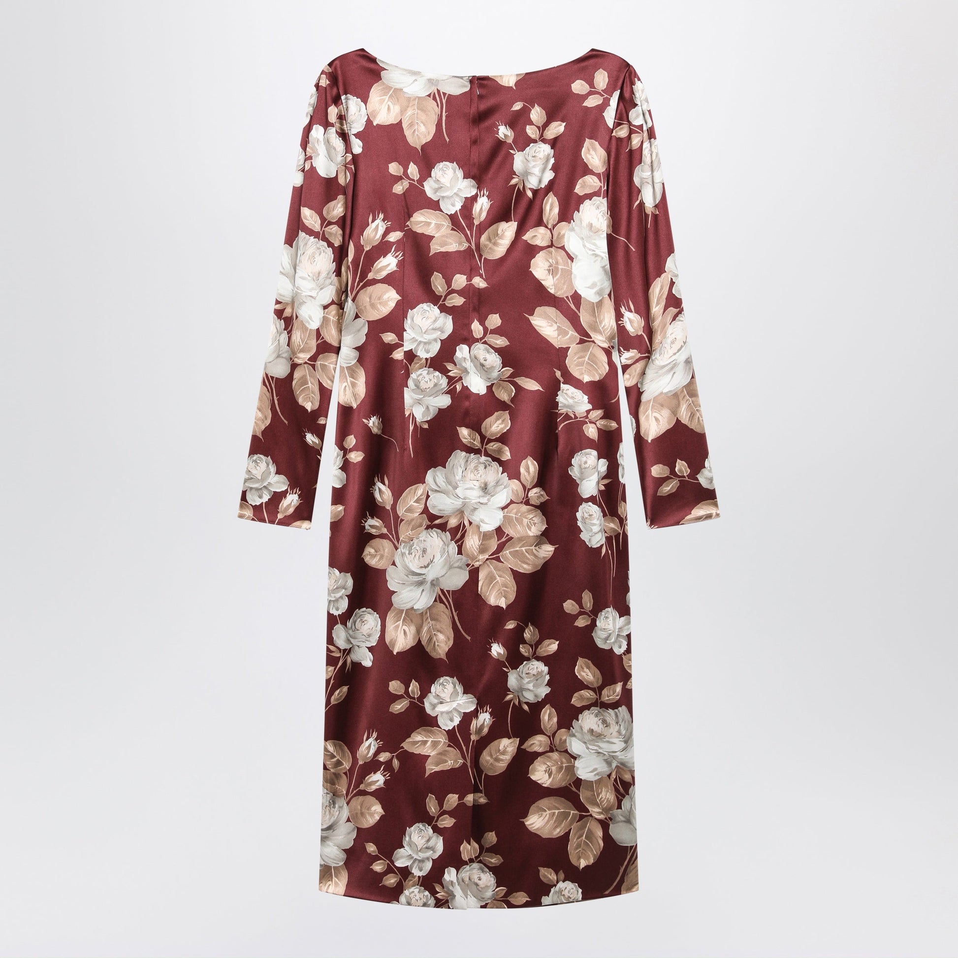 Dolce&Gabbana Burgundy Satin Dress With Floral Print Women DOLCE & GABBANA