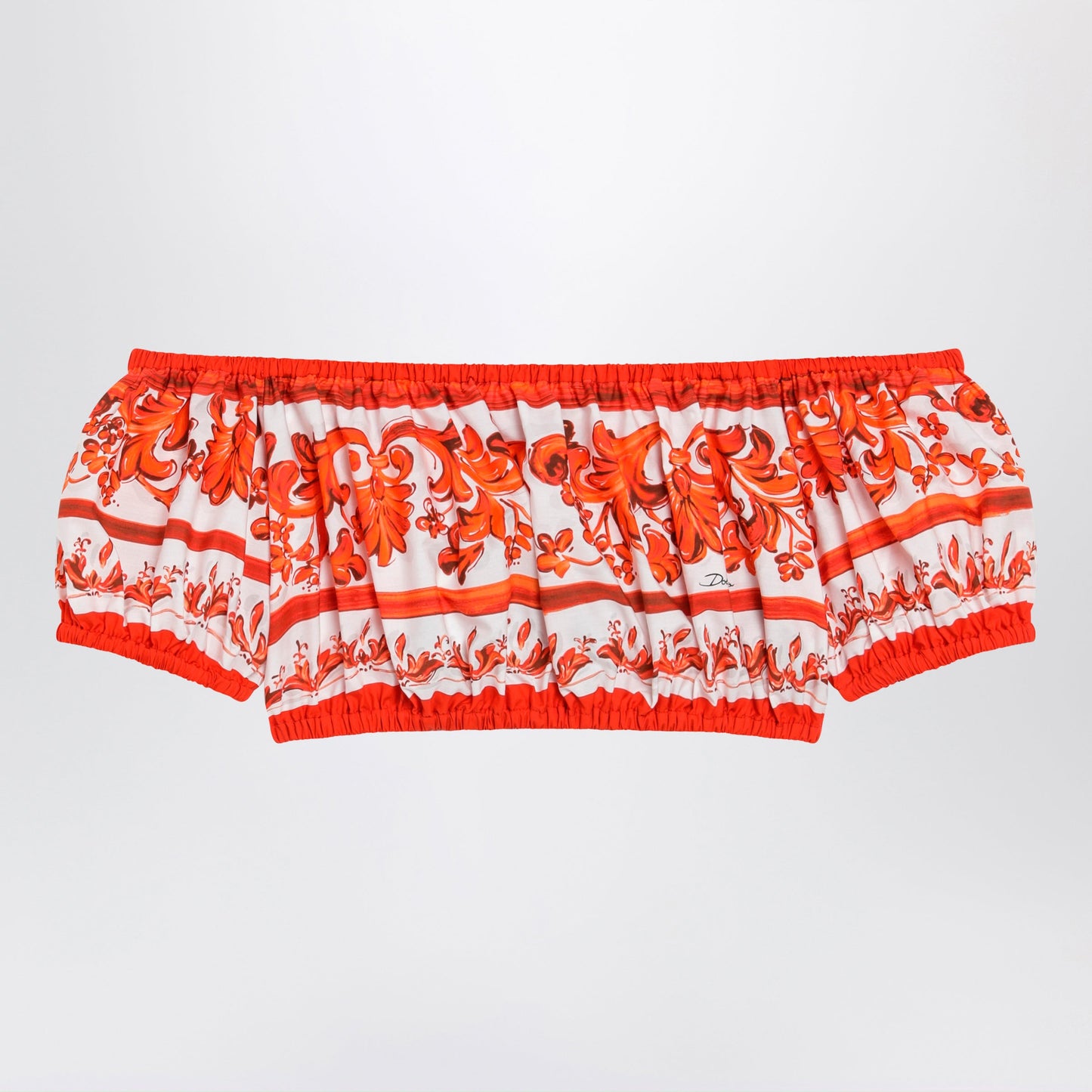 Dolce&Gabbana Maiolica-Print Cotton Poplin Top In Orange Women DOLCE & GABBANA