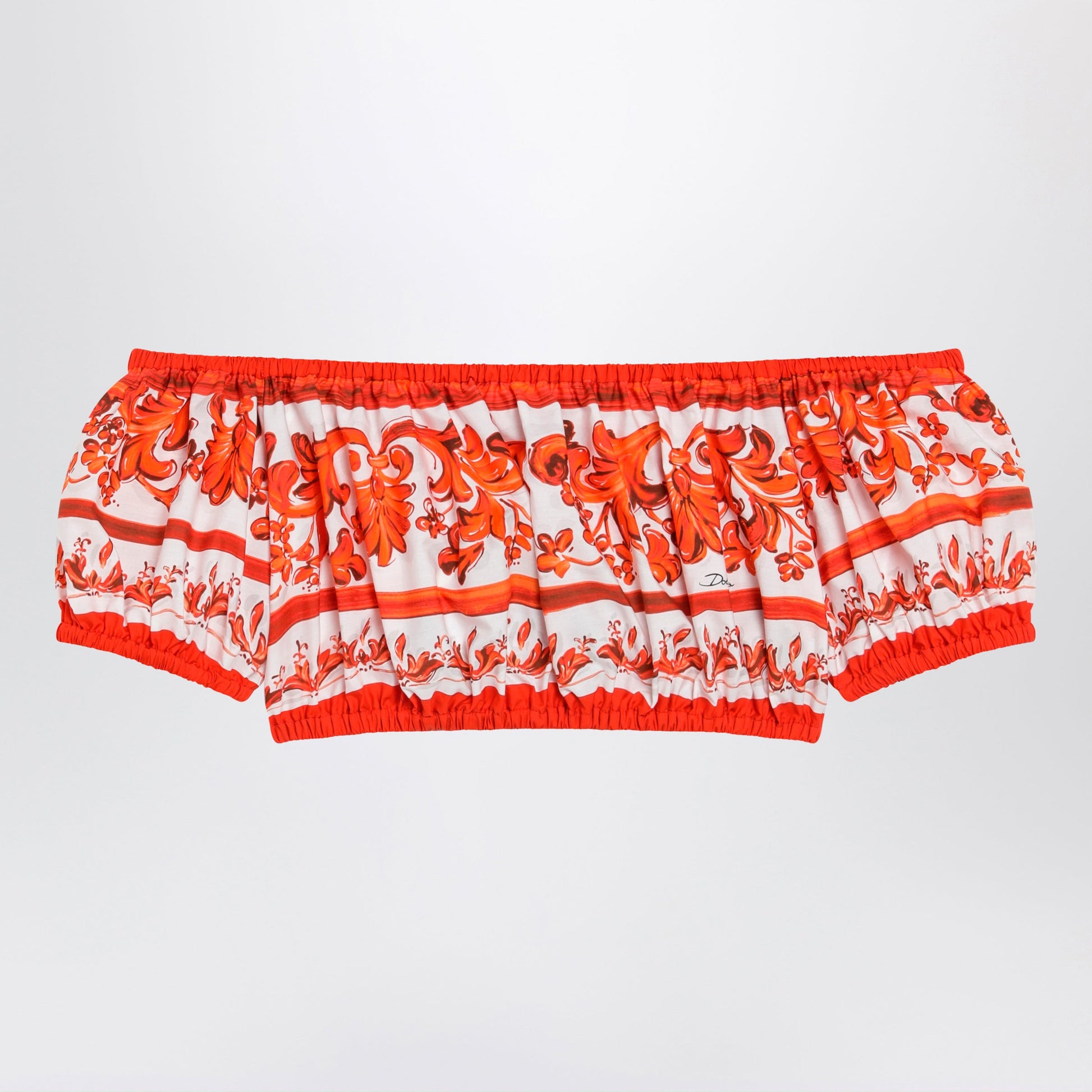 Dolce&Gabbana Maiolica-Print Cotton Poplin Top In Orange Women DOLCE & GABBANA