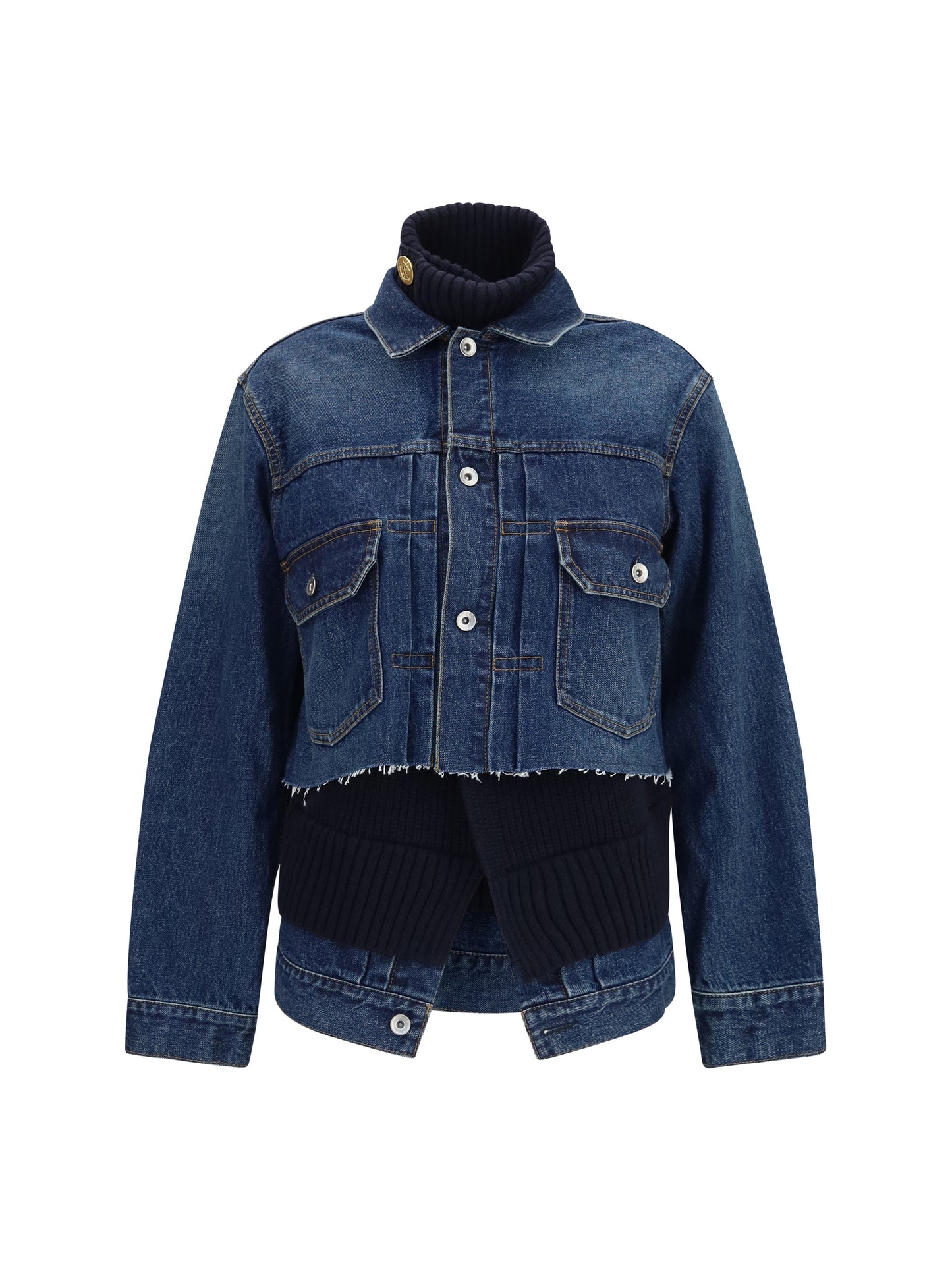 Sacai Women Denim Jacket With Wool Knit Layer SACAI