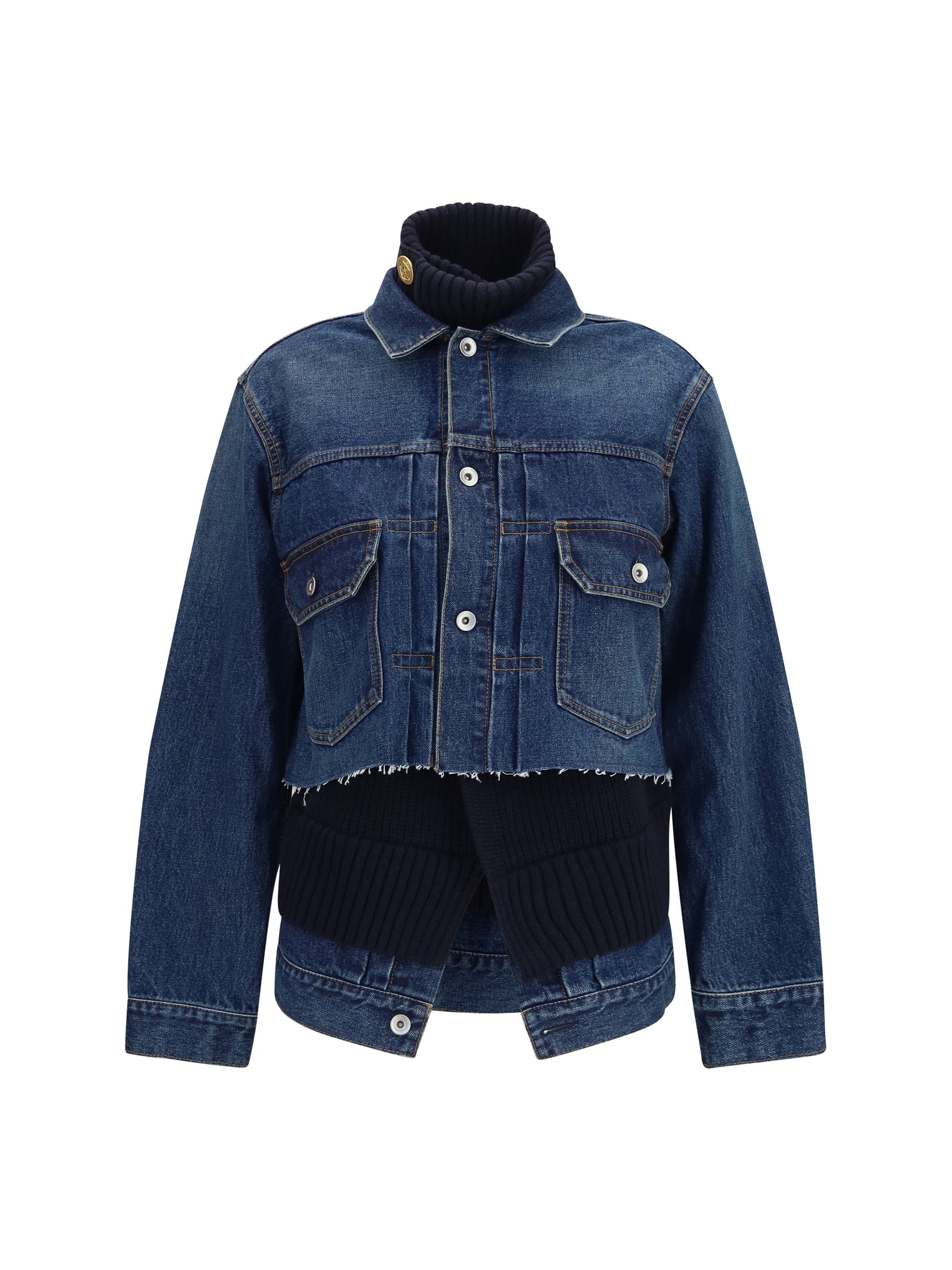 Sacai Women Denim Jacket With Wool Knit Layer SACAI