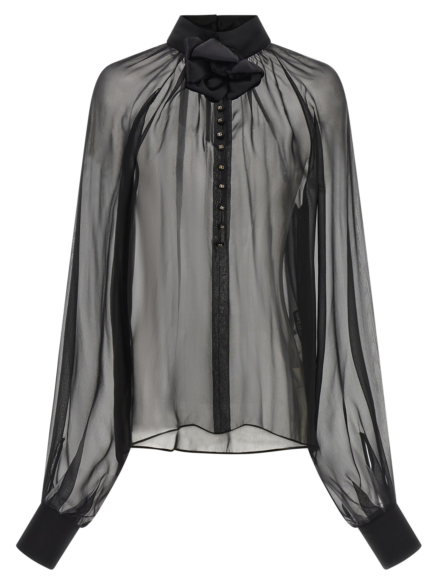 Dolce & Gabbana Women Chiffon Blouse With Flower DOLCE & GABBANA