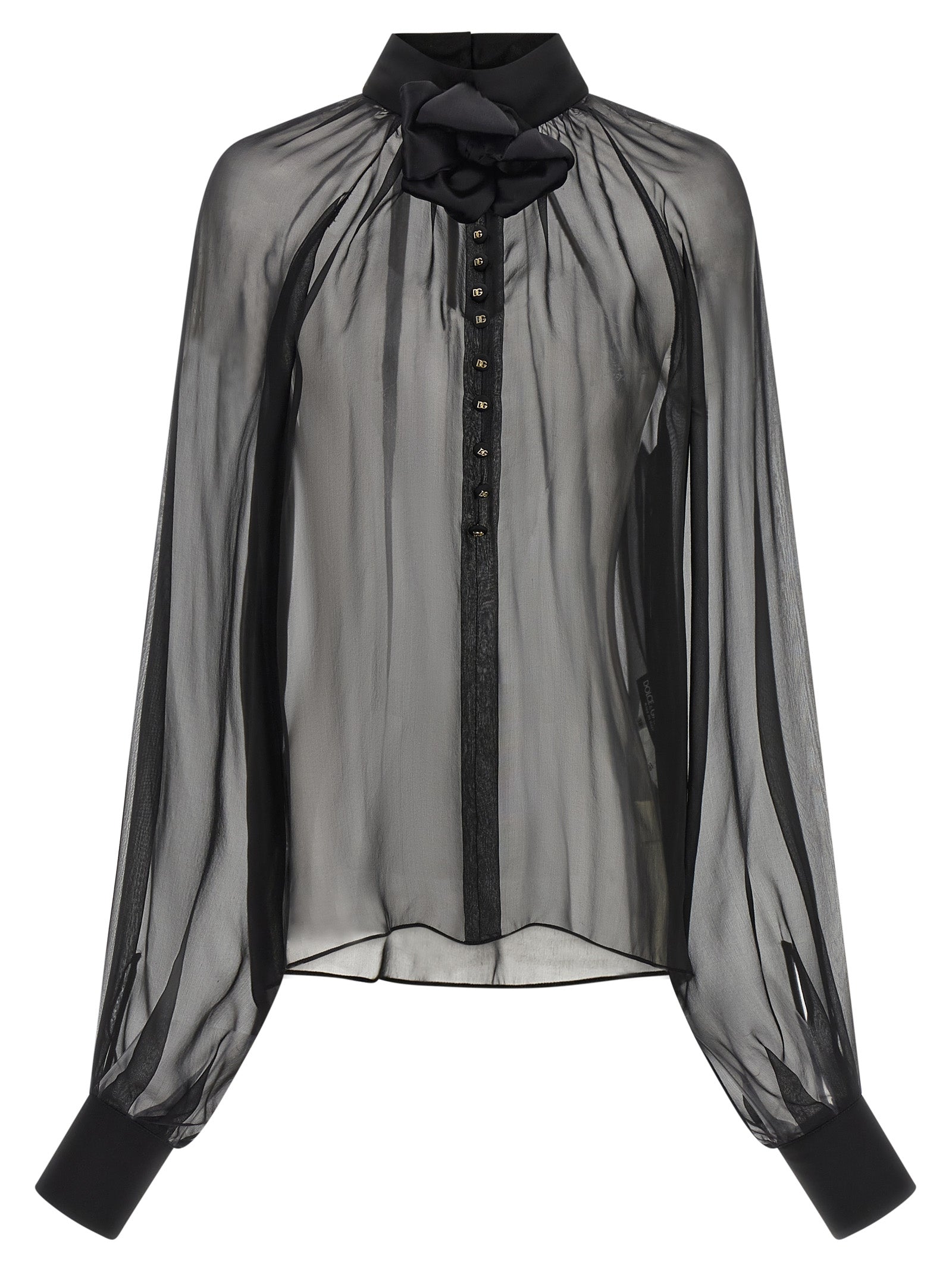 Dolce & Gabbana Women Chiffon Blouse With Flower DOLCE & GABBANA