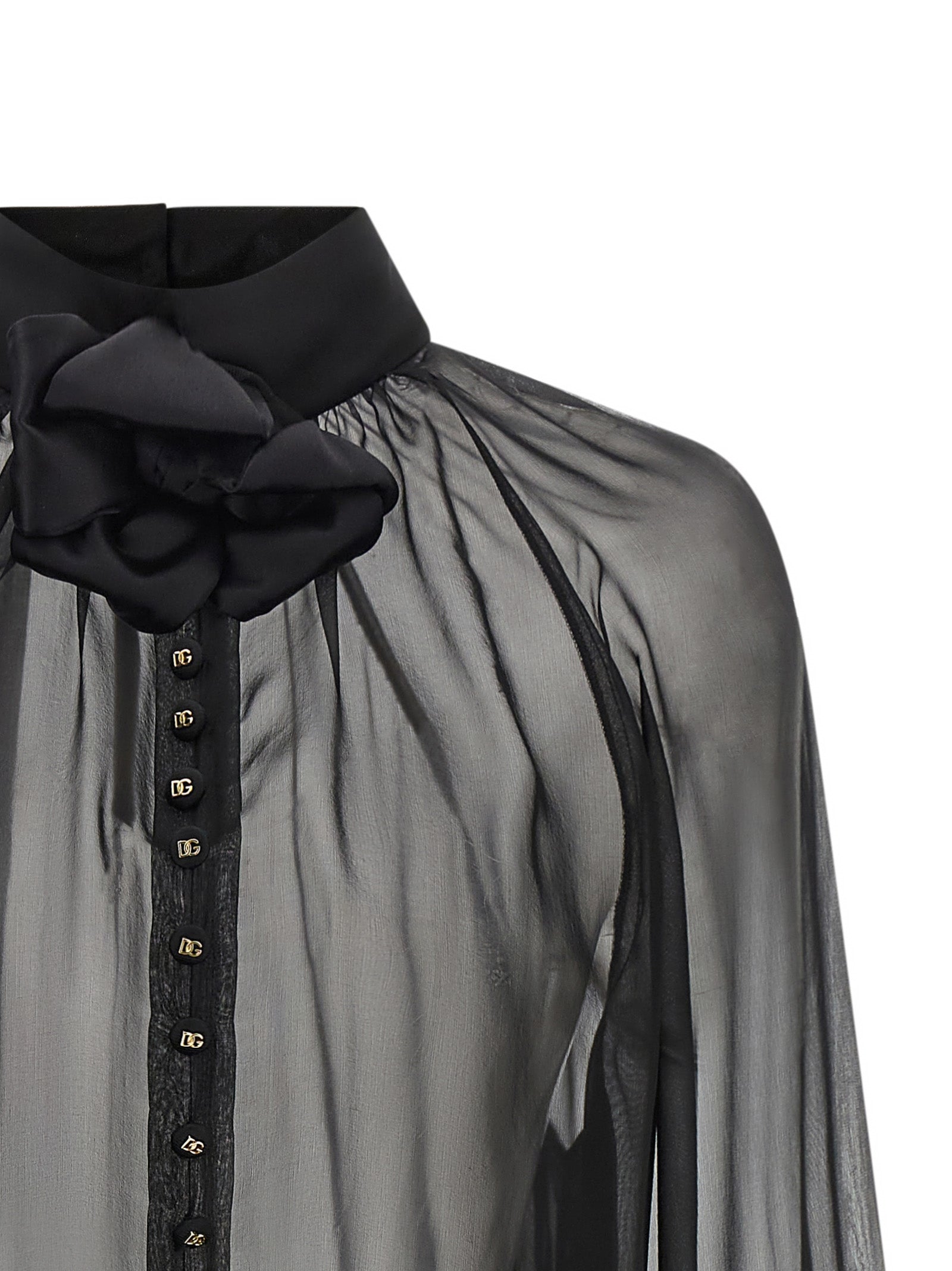 Dolce & Gabbana Women Chiffon Blouse With Flower DOLCE & GABBANA