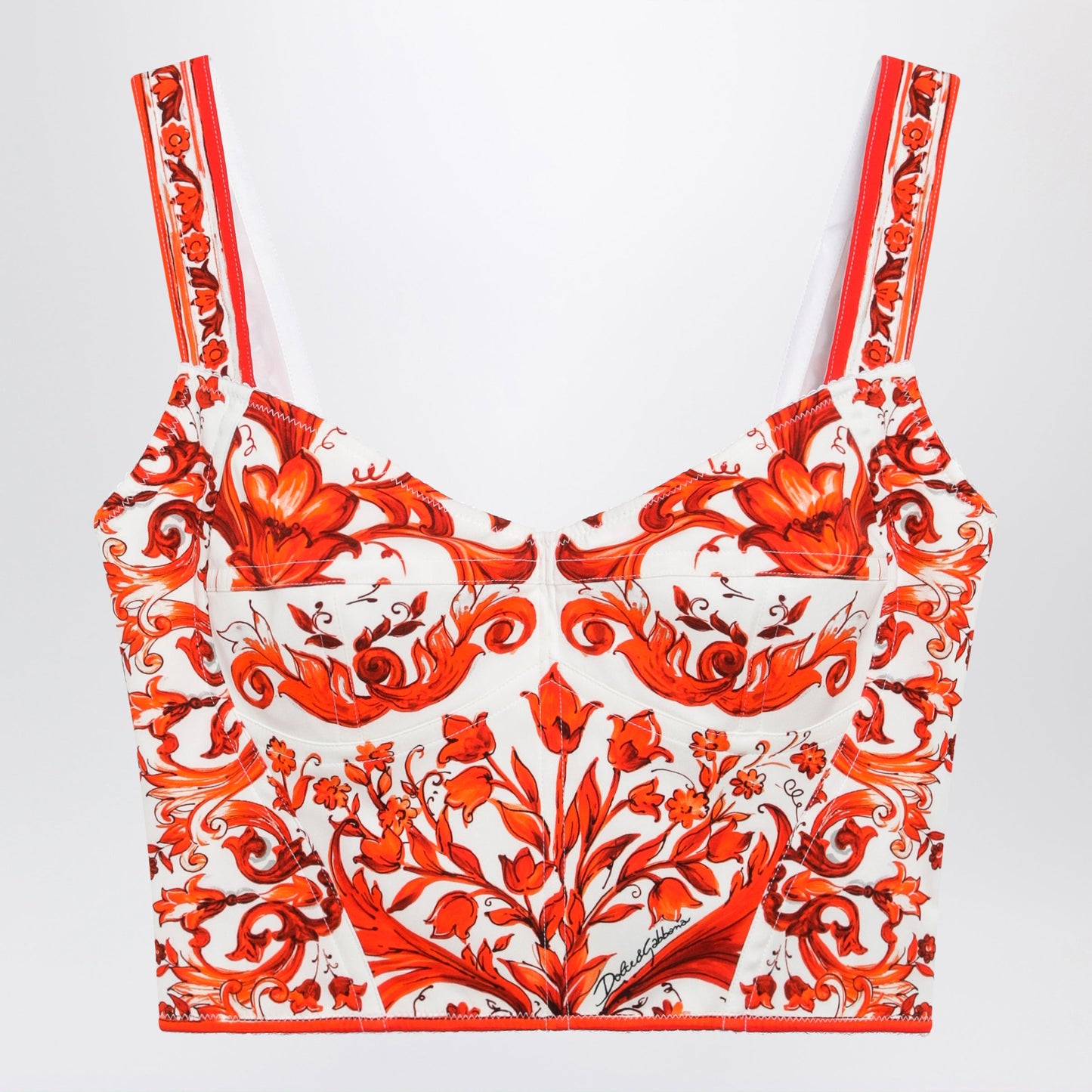 Dolce&Gabbana Maiolica-Print Charmeuse Bustier Top In Orange Women DOLCE & GABBANA