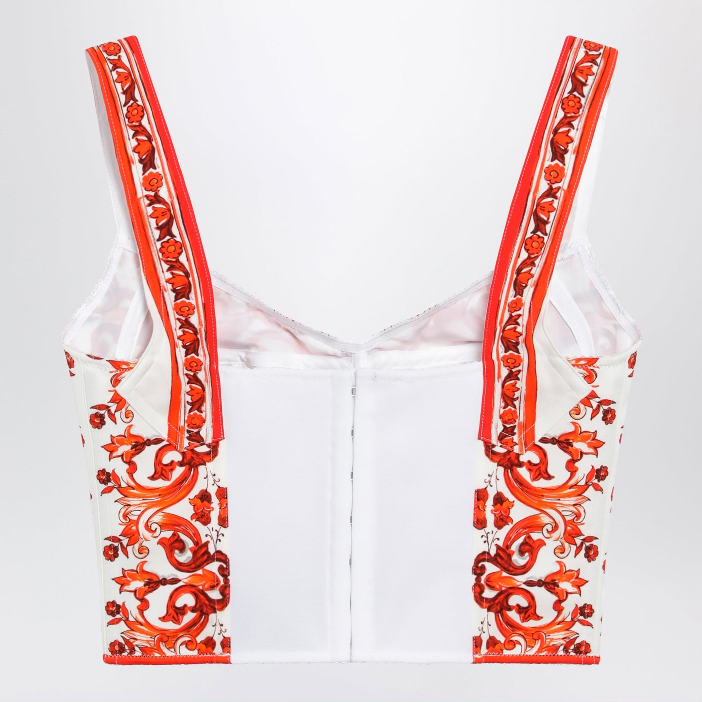 Dolce&Gabbana Maiolica-Print Charmeuse Bustier Top In Orange Women DOLCE & GABBANA