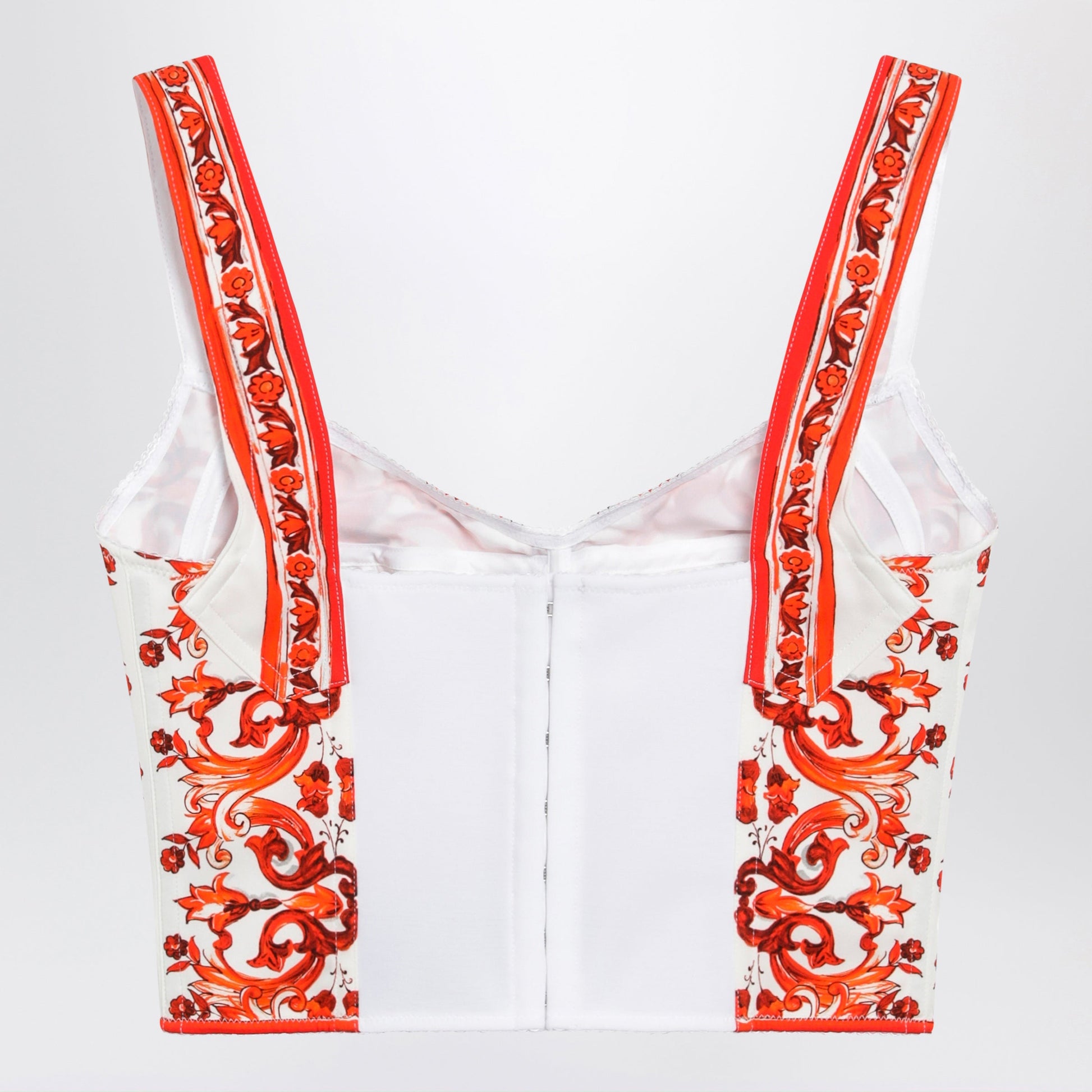 Dolce&Gabbana Maiolica-Print Charmeuse Bustier Top In Orange Women DOLCE & GABBANA