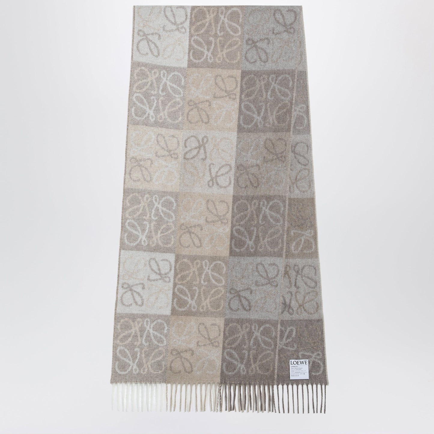 Loewe Anagram Scarf In White/Beige Wool And Cashmere Women LOEWE