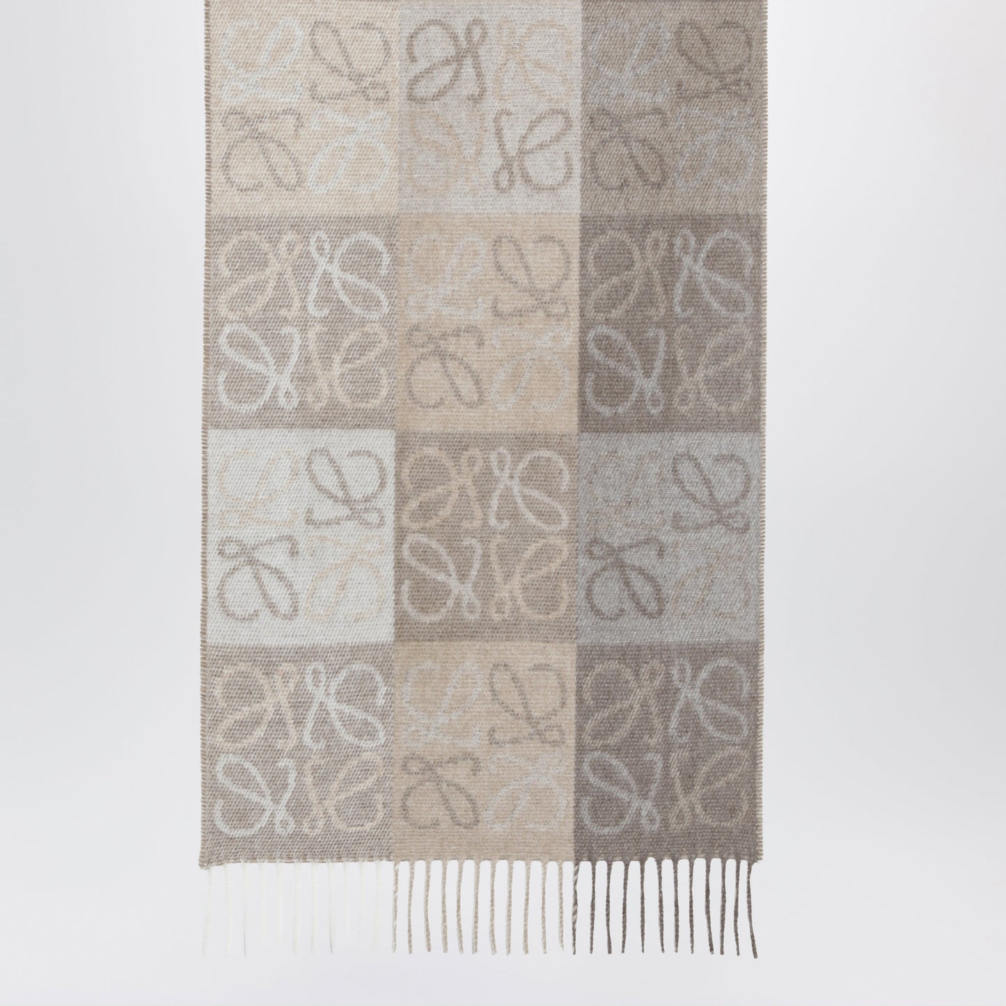 Loewe Anagram Scarf In White/Beige Wool And Cashmere Women LOEWE