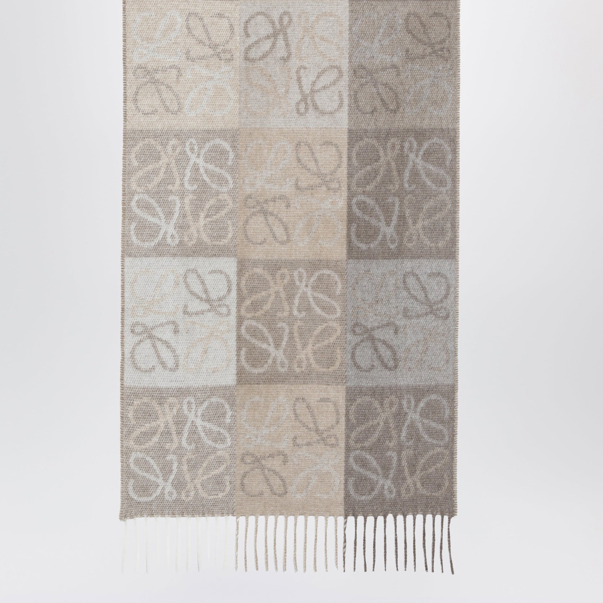 Loewe Anagram Scarf In White/Beige Wool And Cashmere Women LOEWE
