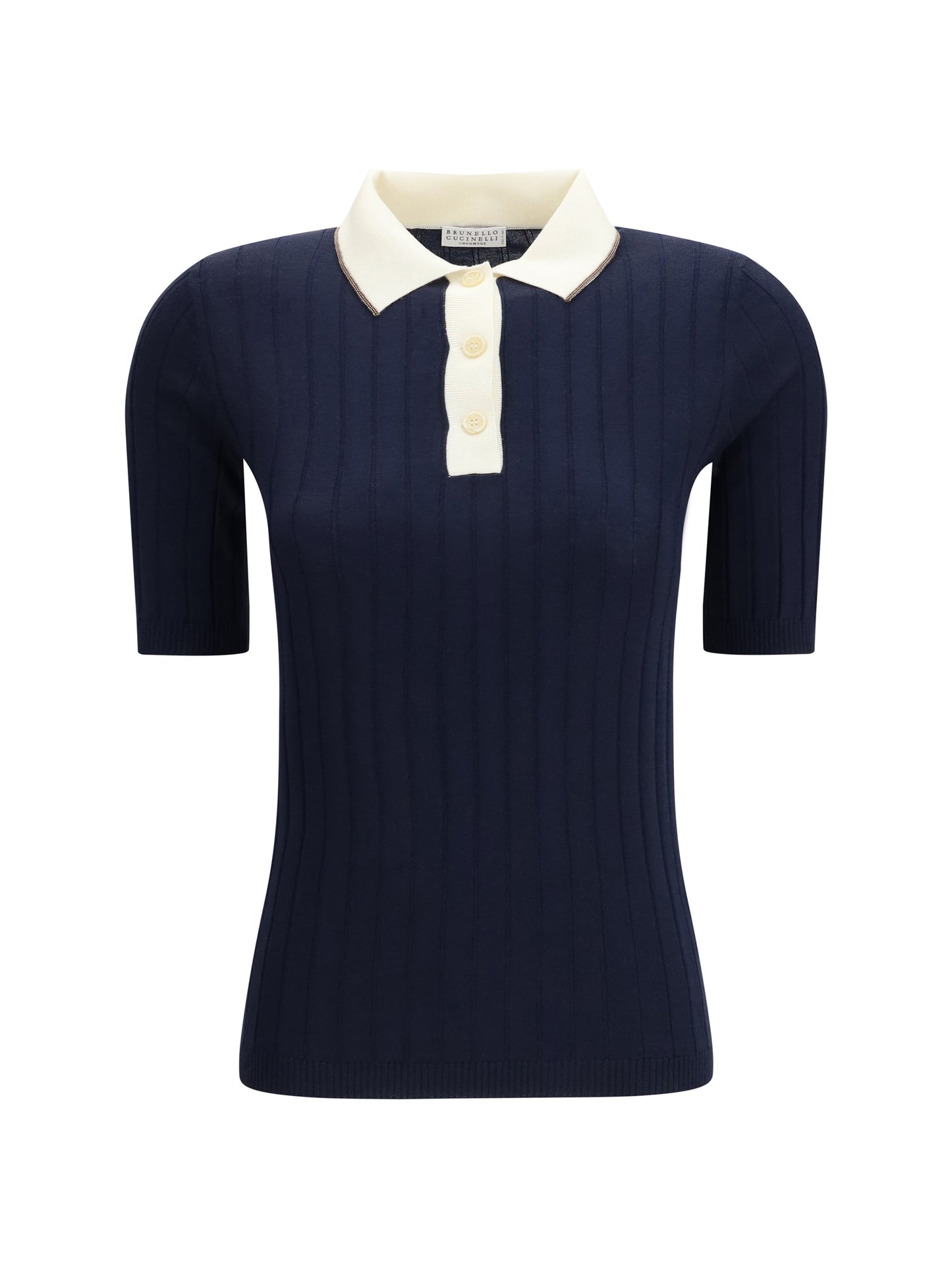 Brunello Cucinelli Women Short Sleeve Polo In Virgin Wool And Cashmere With Accessory Detail BRUNELLO CUCINELLI