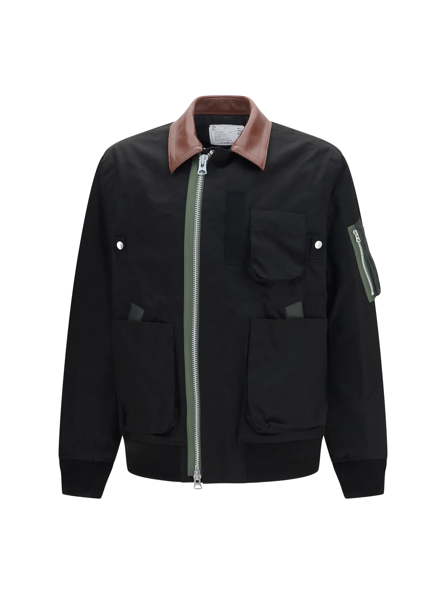 Sacai Men Cotton Bomber Jacket With Leather Details SACAI