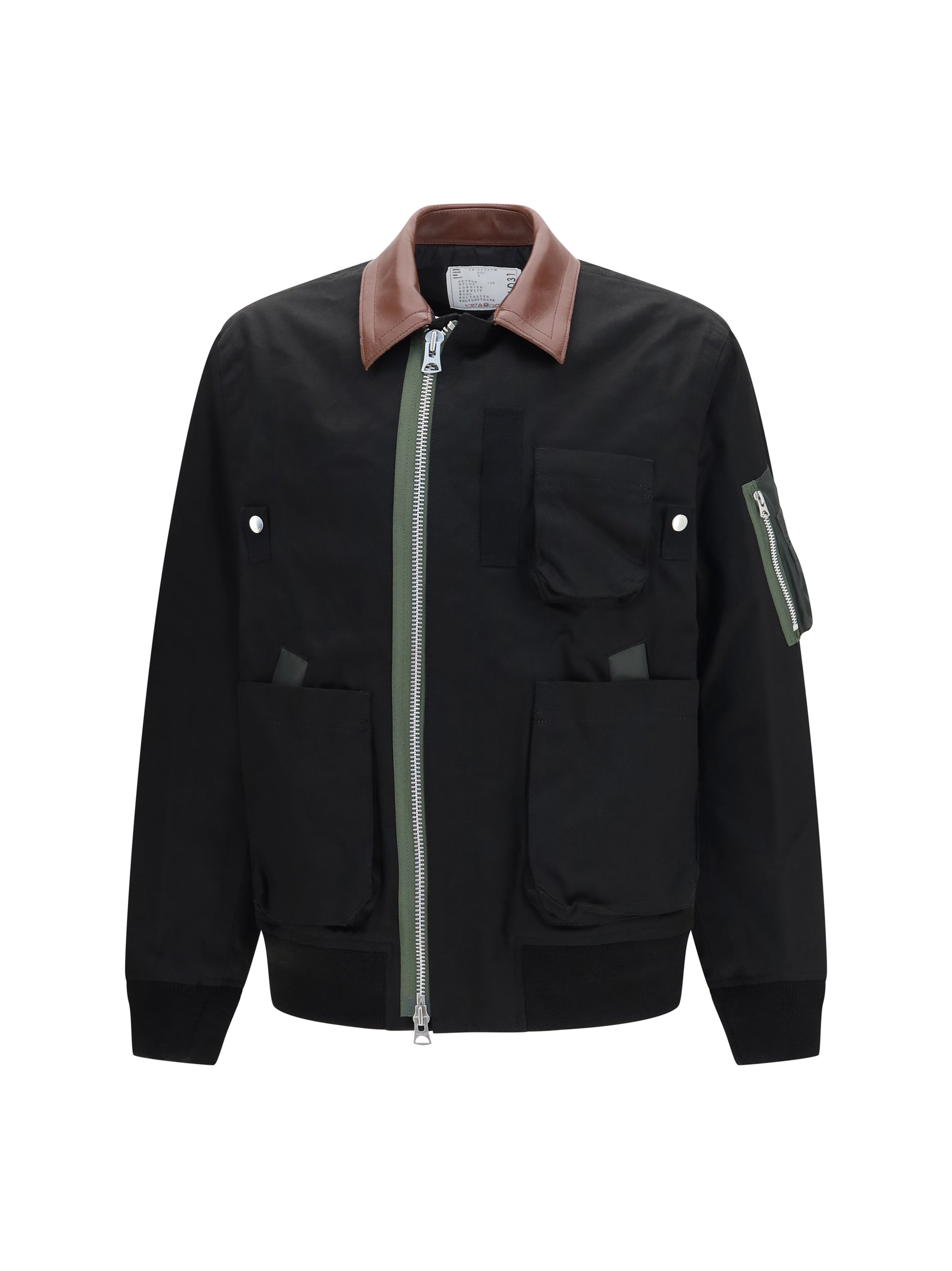 Sacai Men Cotton Bomber Jacket With Leather Details SACAI