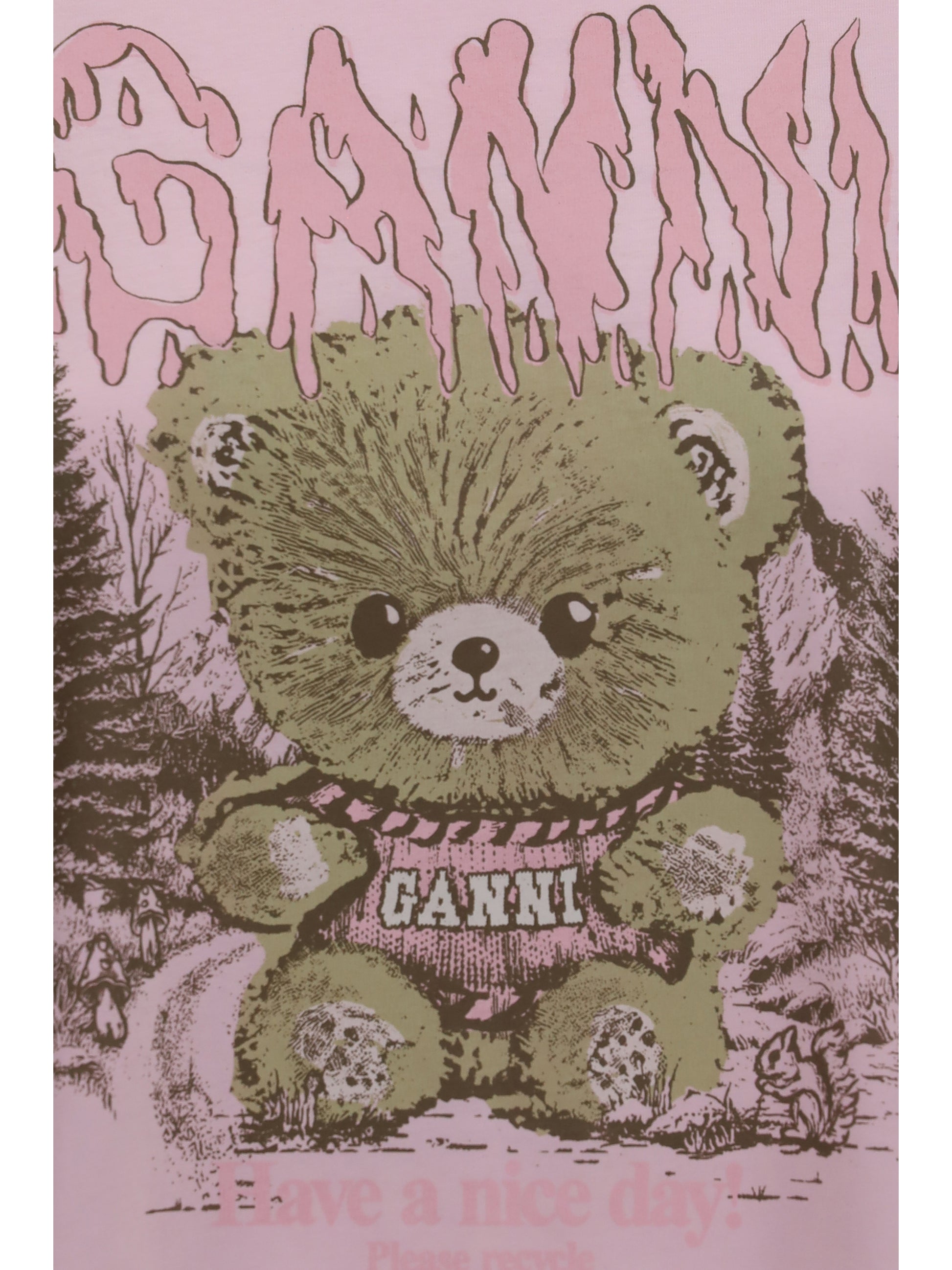 Ganni Women Teddy Forest Cotton T-Shirt GANNI