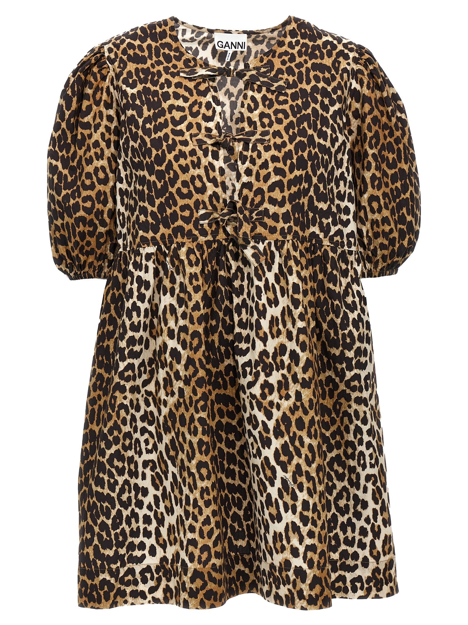 Ganni Women Leopard Poplin Dress GANNI