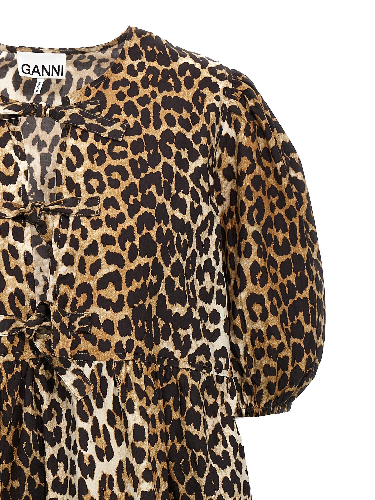 Ganni Women Leopard Poplin Dress GANNI