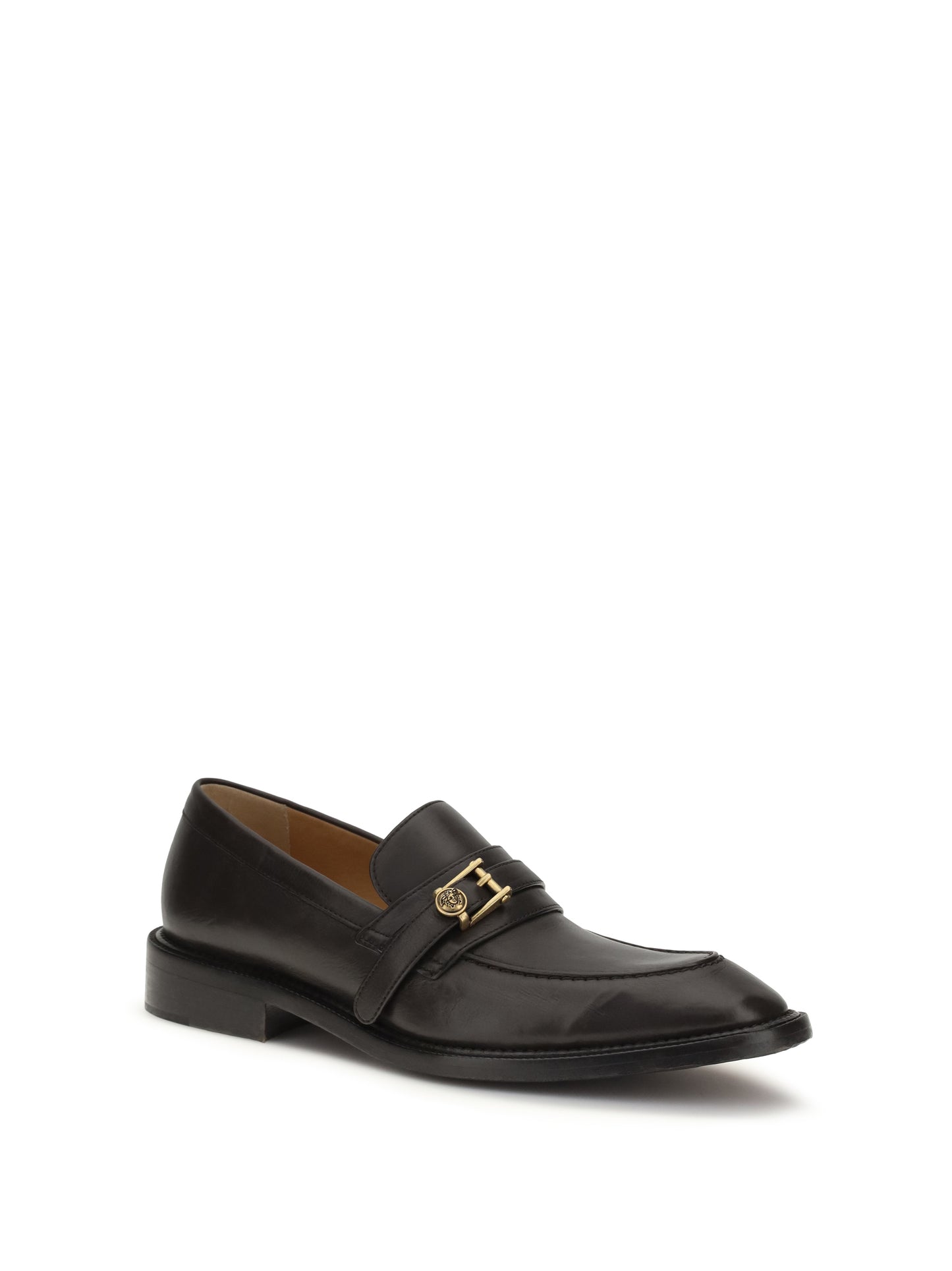 Versace Men Leather Loafers With Medusa Accessory VERSACE
