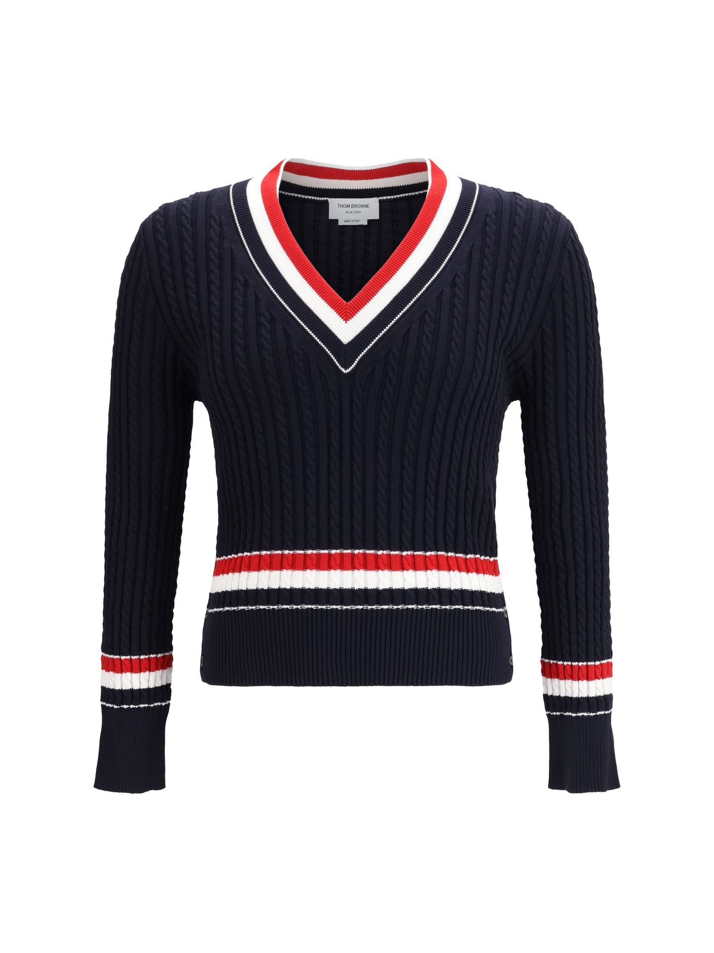 Thom Browne Men Intarsia Cable-Knit V-Neck Sweater THOM BROWNE