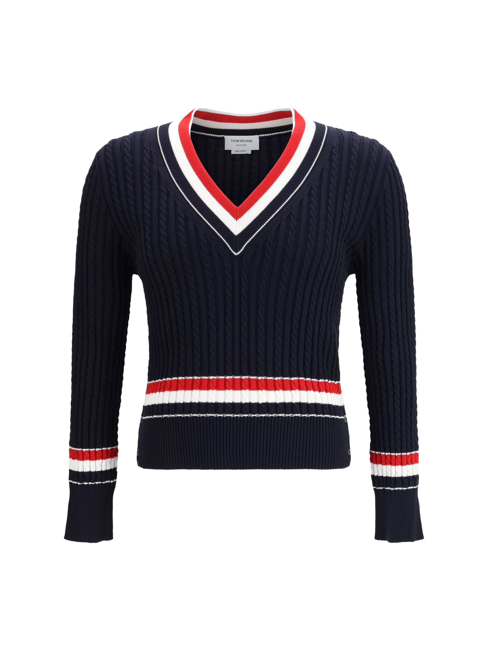 Thom Browne Men Intarsia Cable-Knit V-Neck Sweater THOM BROWNE
