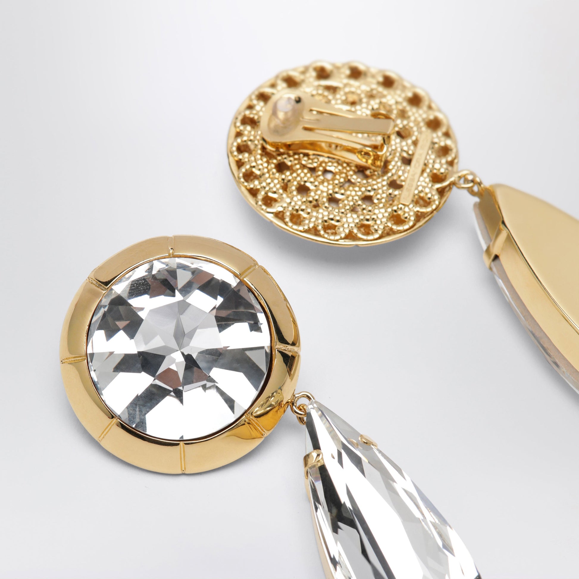 Alessandra Rich Round Clip-On Gold-Tone Metal Earrings With Crystal Pendant Women ALESSANDRA RICH
