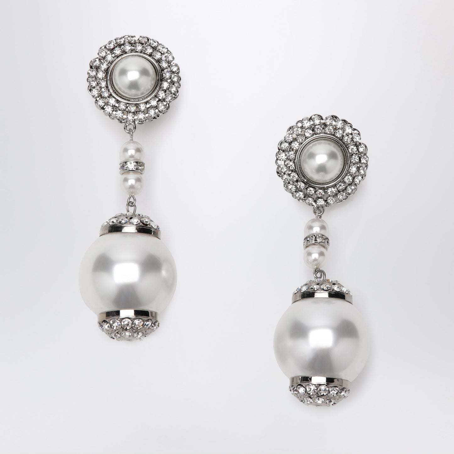Alessandra Rich Silver-Tone Clip Earrings With Pearl And Crystal Pendant Women ALESSANDRA RICH