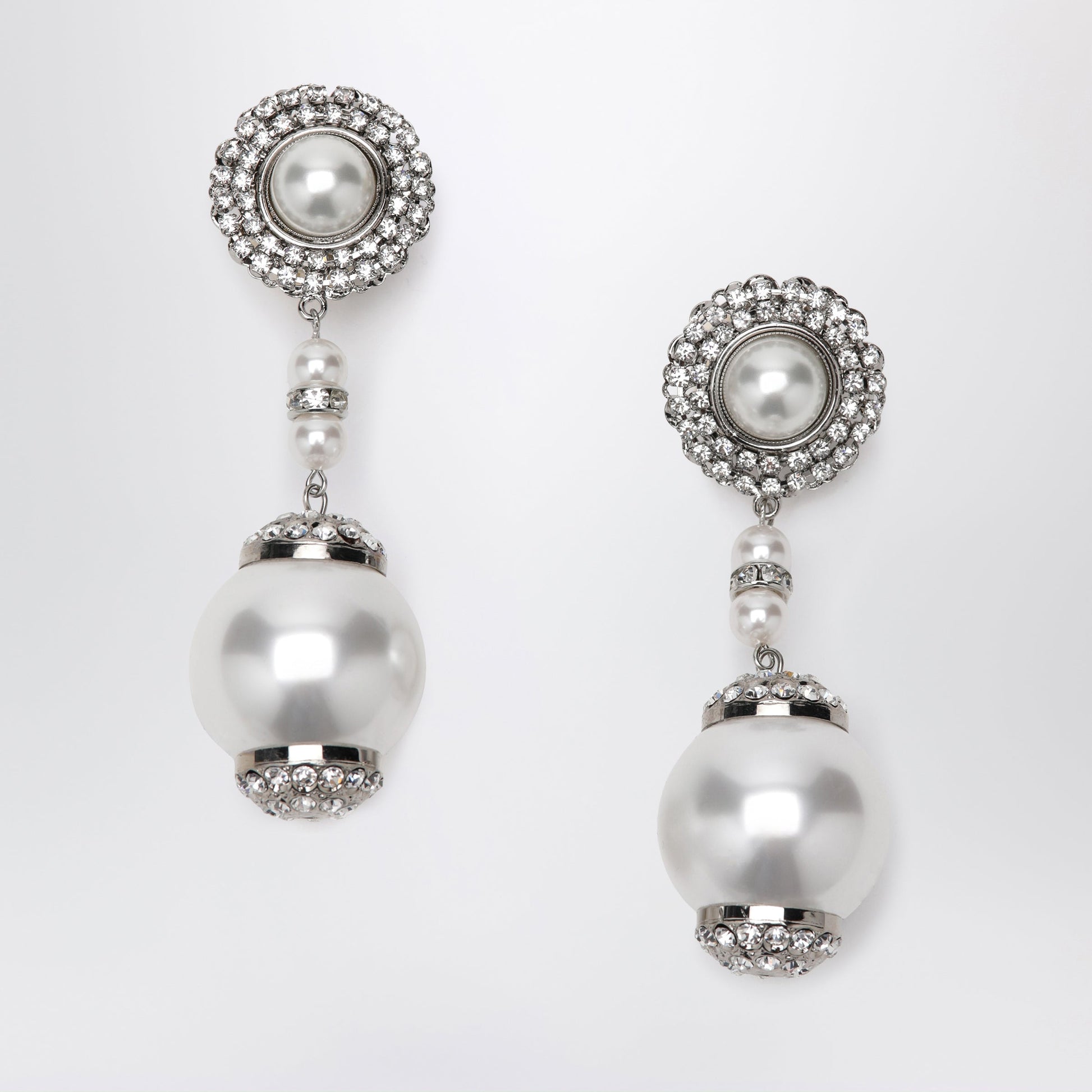 Alessandra Rich Silver-Tone Clip Earrings With Pearl And Crystal Pendant Women ALESSANDRA RICH