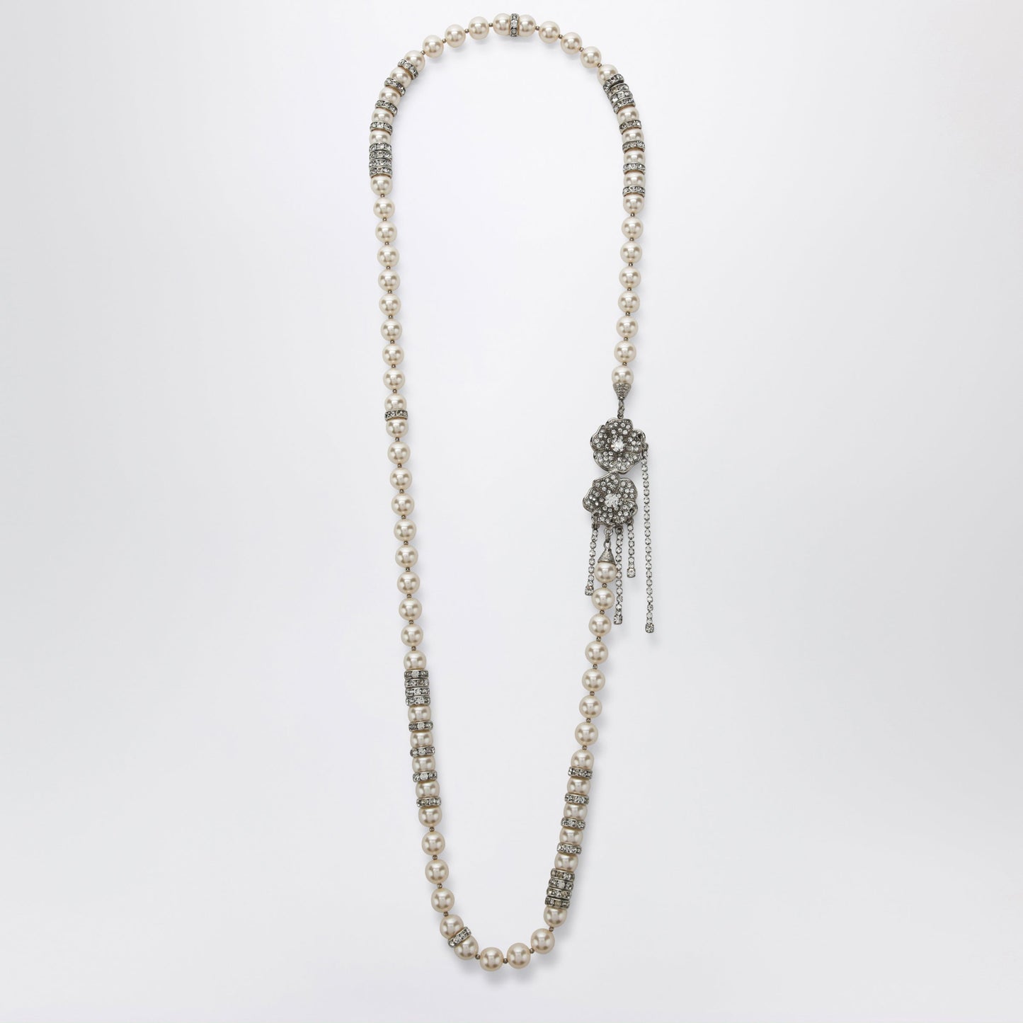 Alessandra Rich Pearl Necklace With Silver Crystal Flower Clasp Women ALESSANDRA RICH
