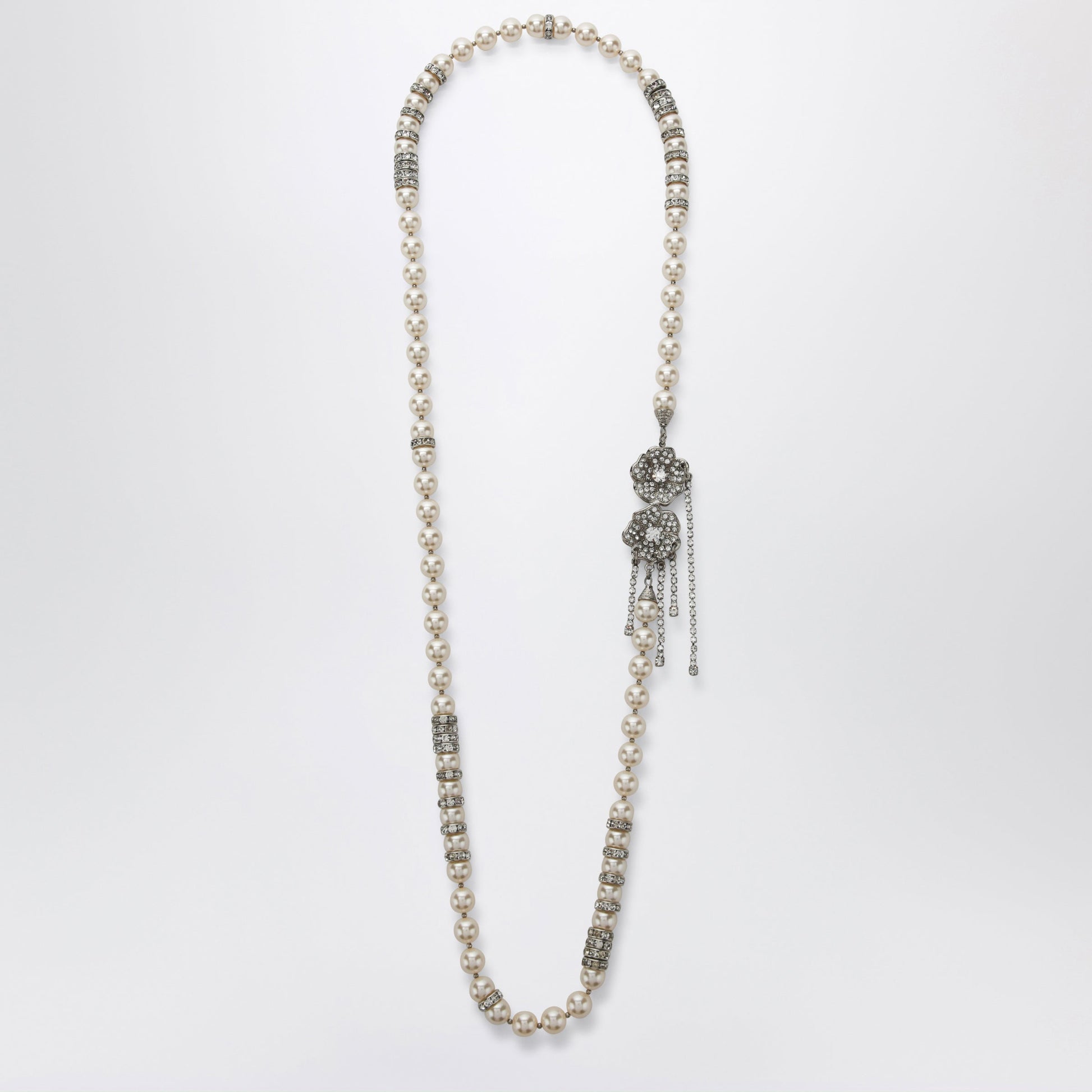 Alessandra Rich Pearl Necklace With Silver Crystal Flower Clasp Women ALESSANDRA RICH