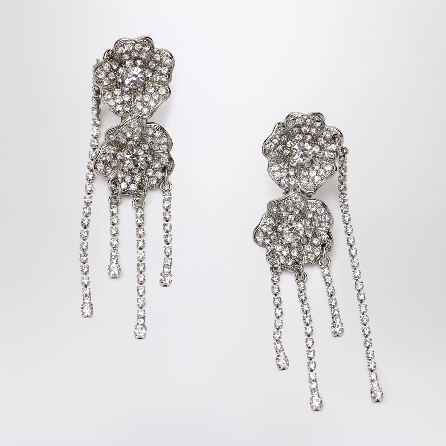 Alessandra Rich Silver-Tone Clip-On Earrings With Crystal Flowers Women ALESSANDRA RICH