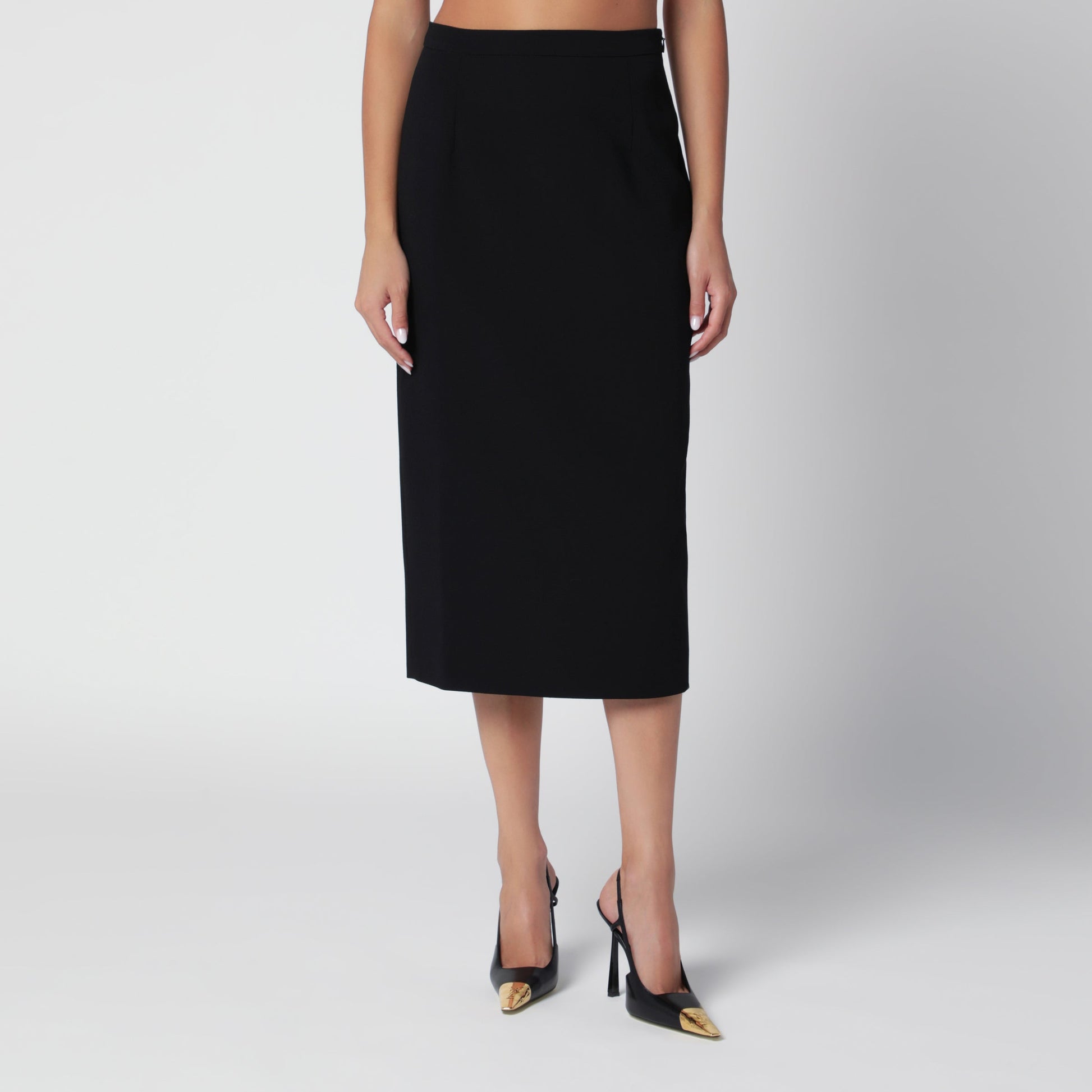 Alessandra Rich Black Midi Pencil Skirt In Wool Crãªpe Women ALESSANDRA RICH