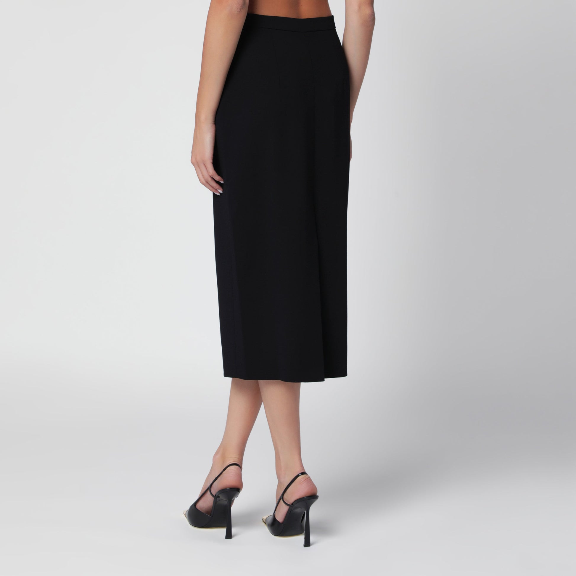 Alessandra Rich Black Midi Pencil Skirt In Wool Crãªpe Women ALESSANDRA RICH