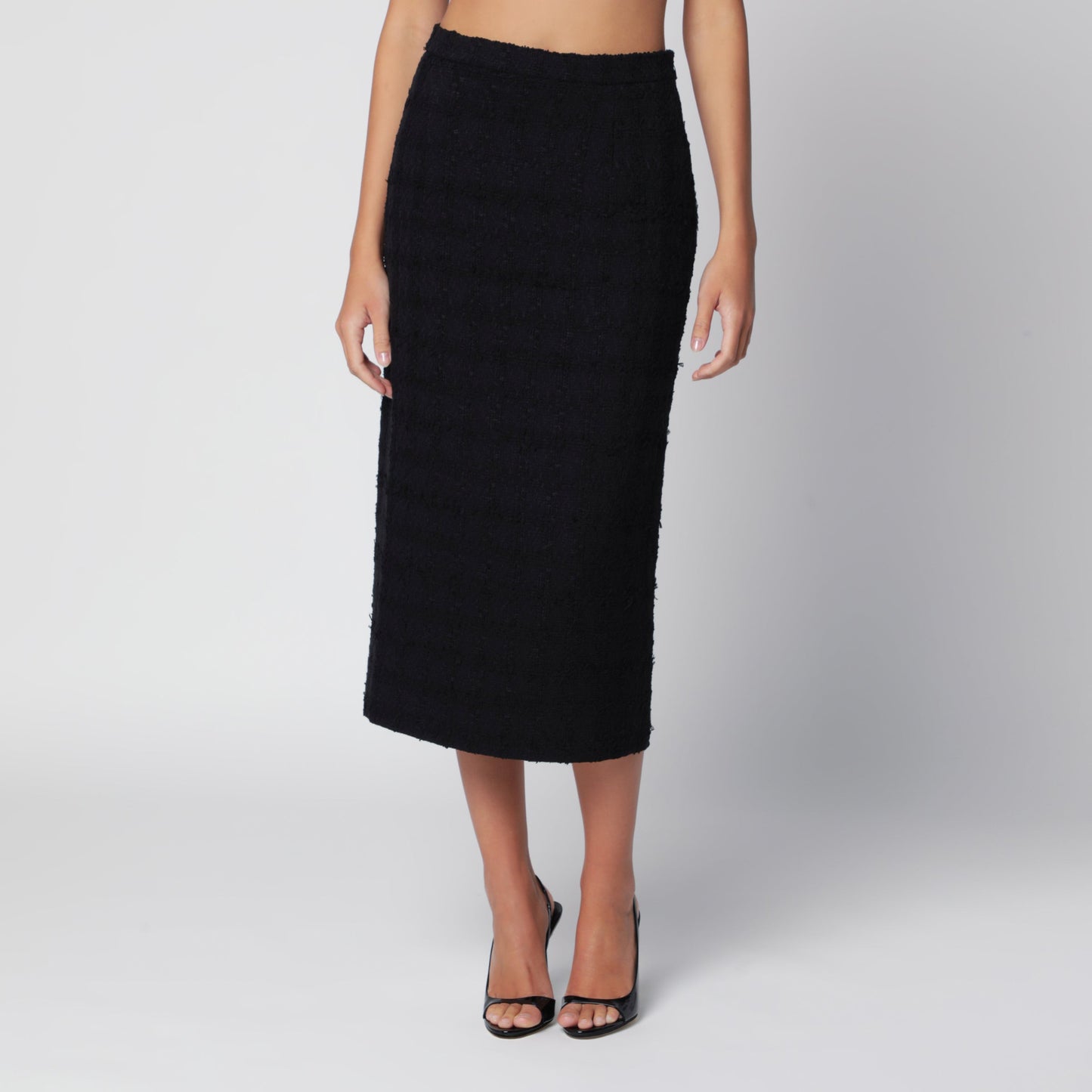 Alessandra Rich Black Boucle Tweed Midi Skirt Women ALESSANDRA RICH