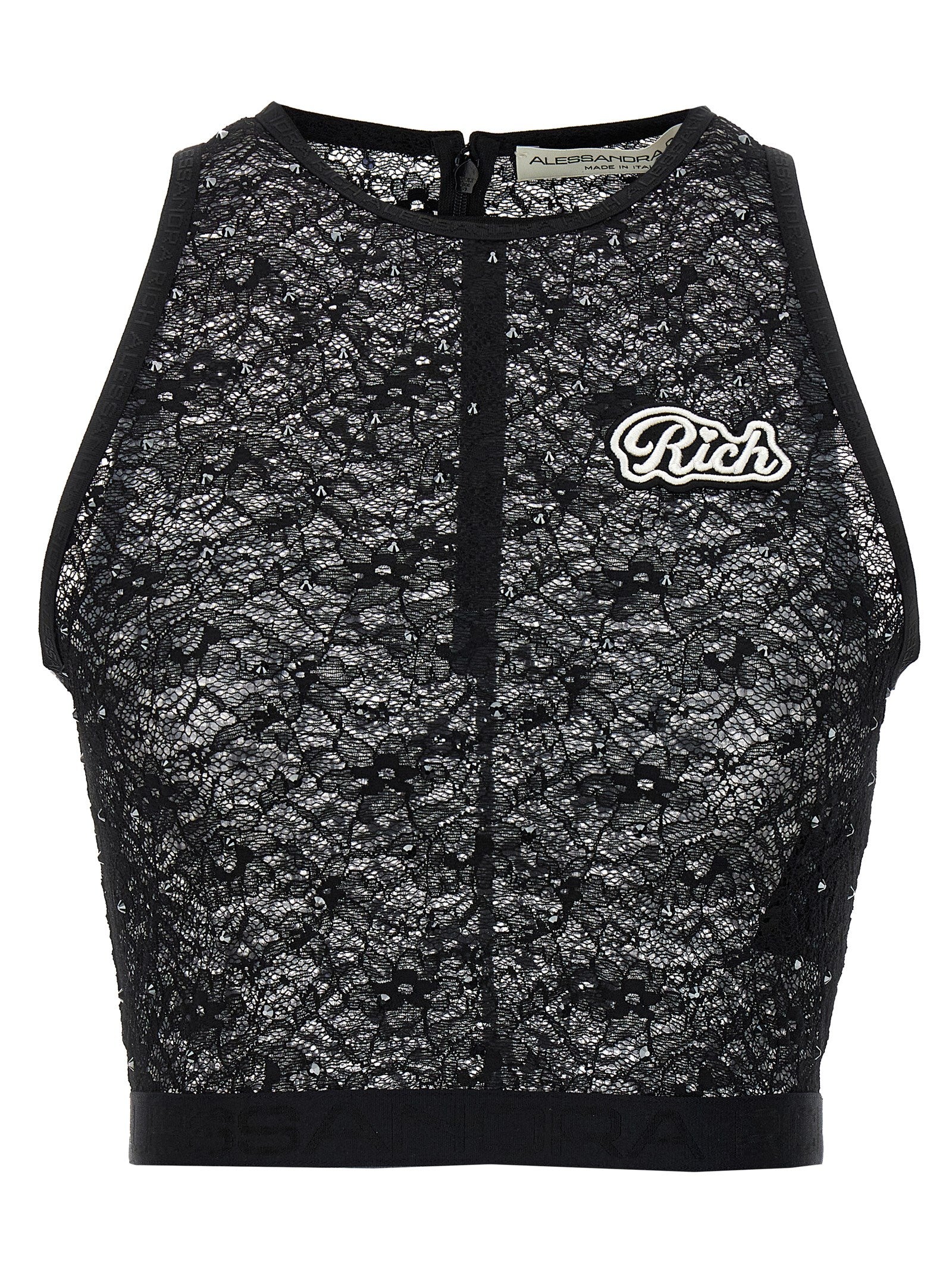 Alessandra Rich Women Rhinestone Lace Top ALESSANDRA RICH