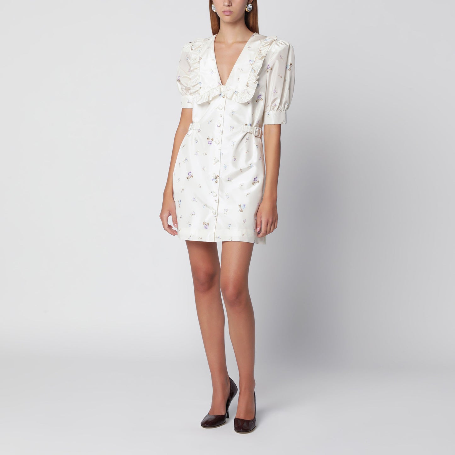 Alessandra Rich White Floral-Print Silk Mini Dress Women ALESSANDRA RICH