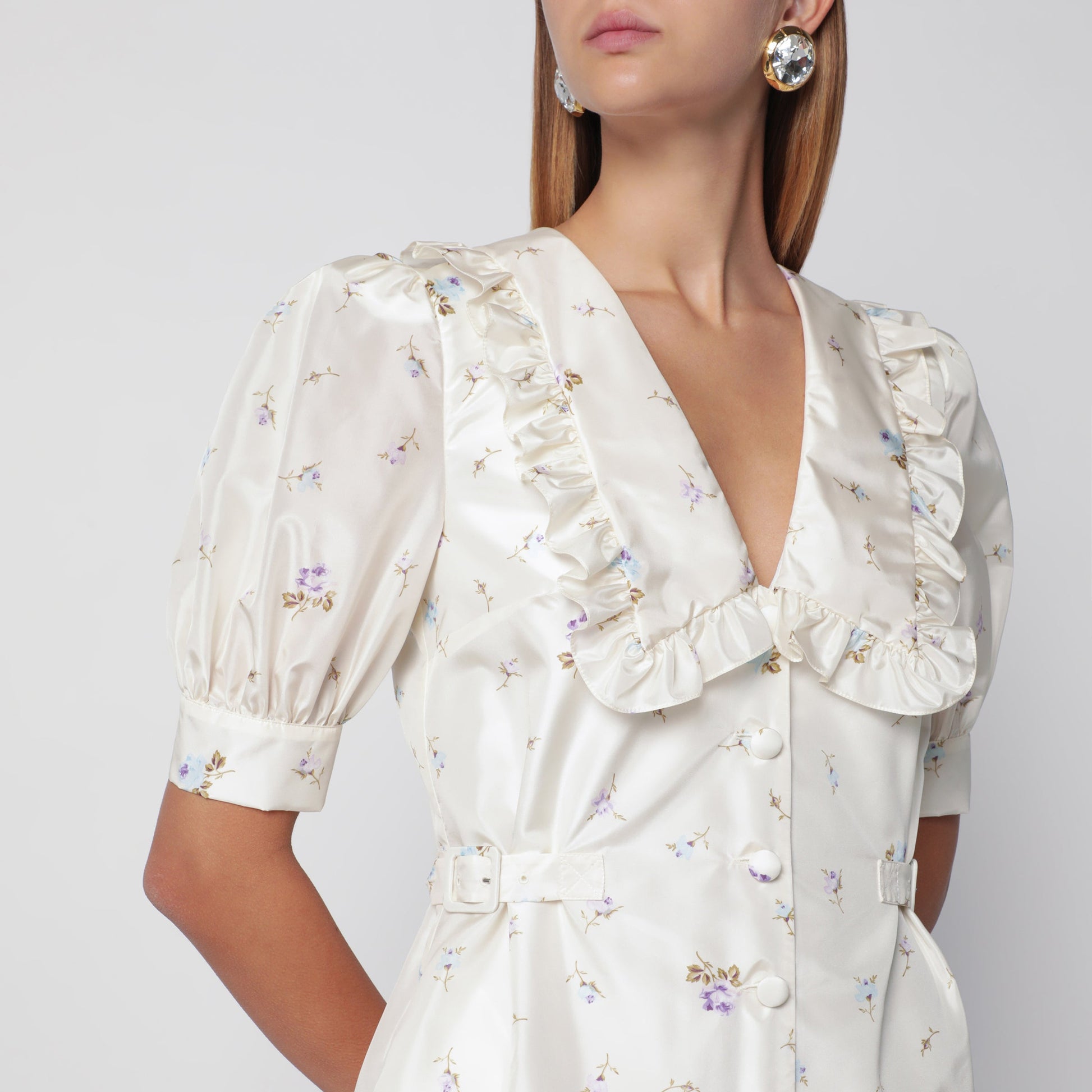 Alessandra Rich White Floral-Print Silk Mini Dress Women ALESSANDRA RICH