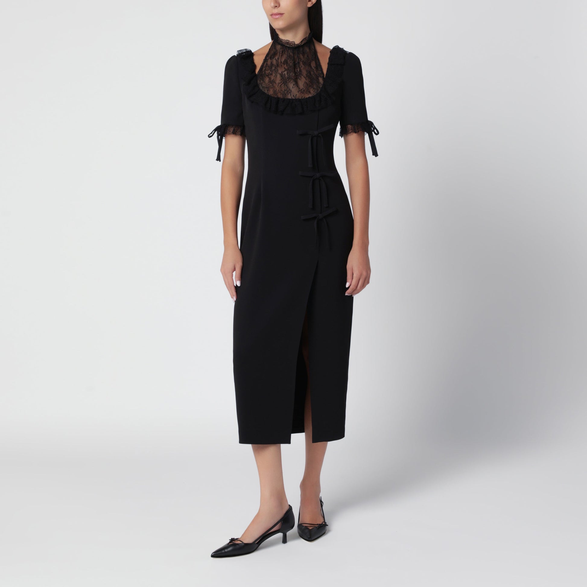 Alessandra Rich Black Midi Dress With Lace Insert Women ALESSANDRA RICH
